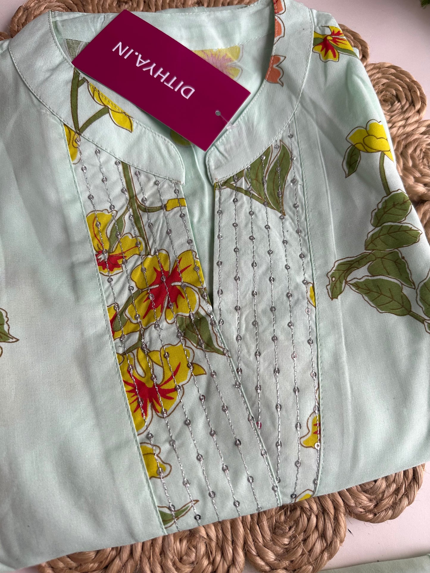 K414 - Cotton floral Aline Kurti with pants