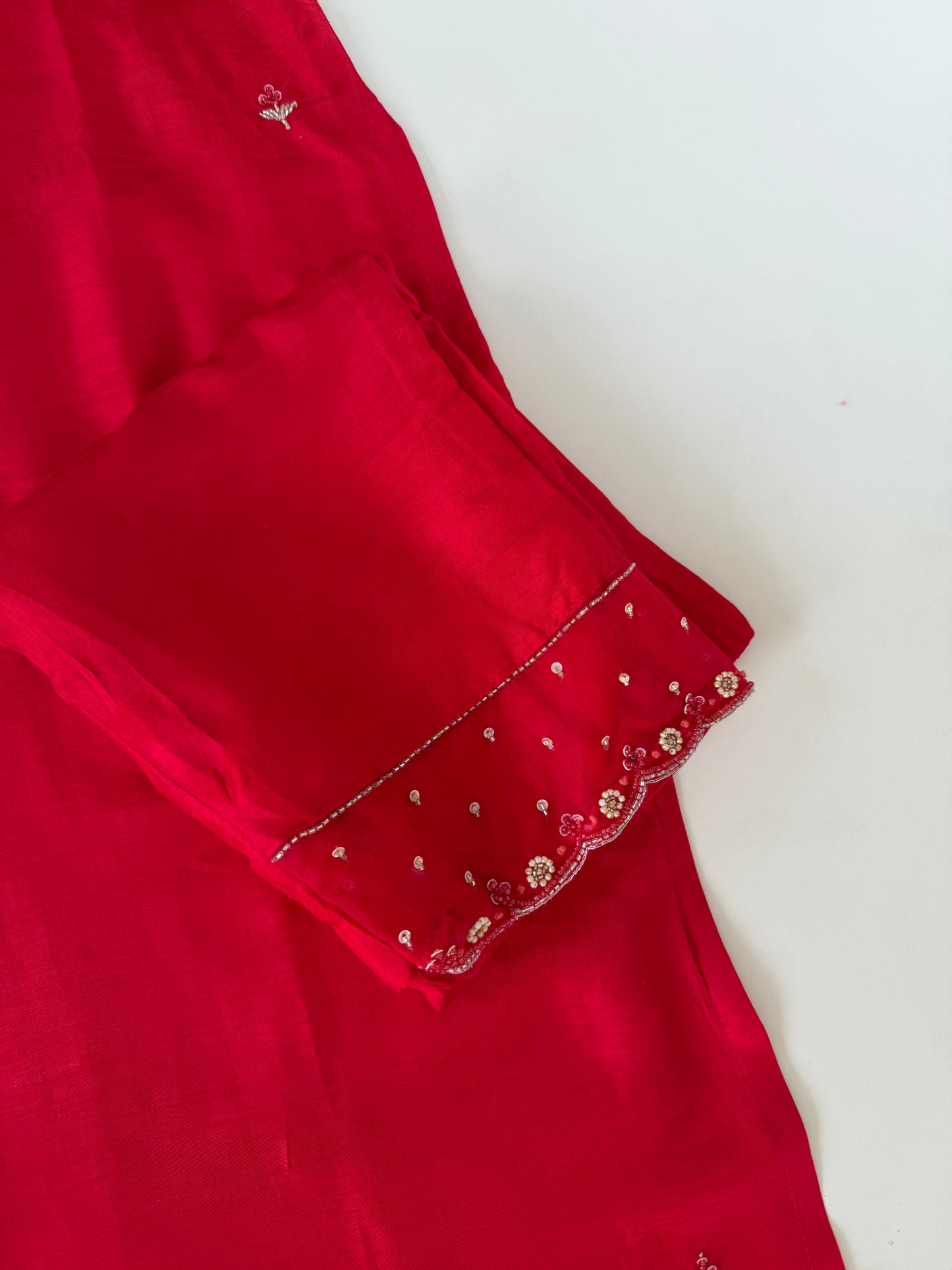 K641 - Dola silk Handwork straight Kurti with pants and dupatta