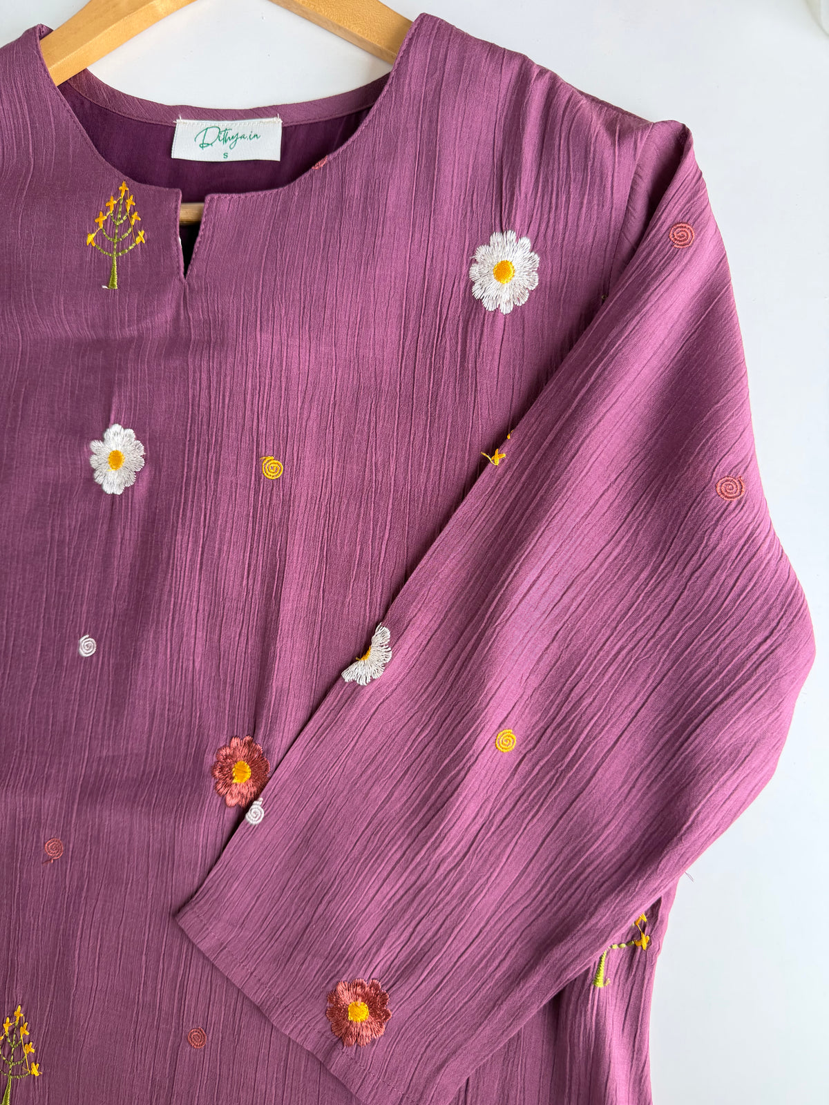 K445 - Imported crush cotton embroidered Aline Kurti with pants and dupatta