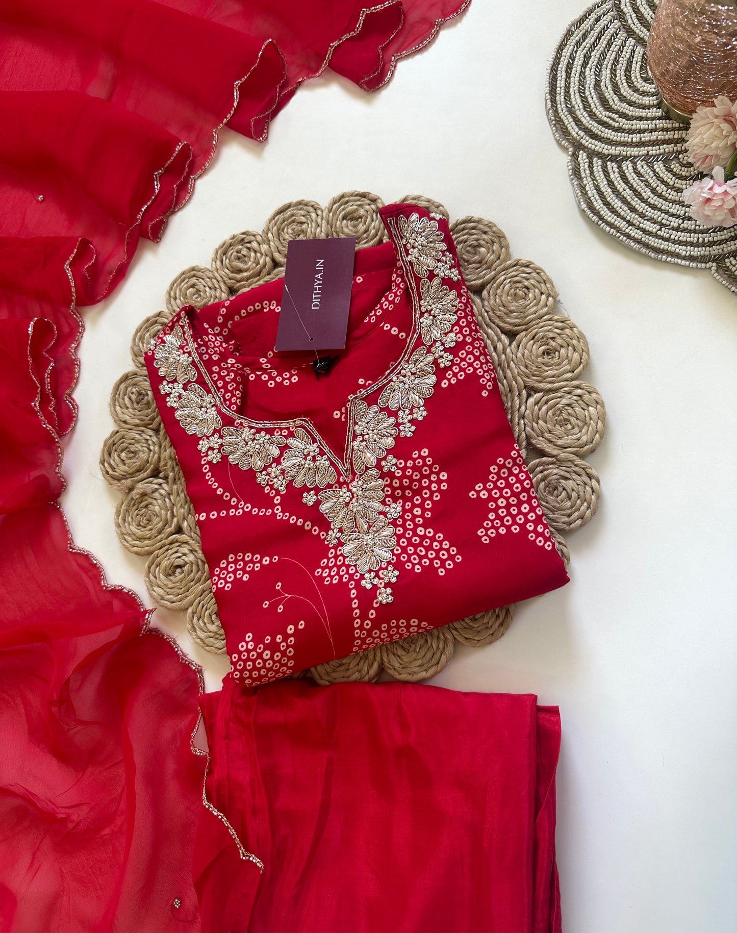 K295 - Russian silk handwork straight kurti with pants and dupatta.