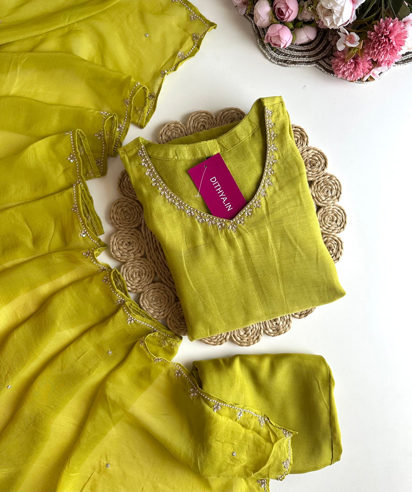 K358 - Mul Chanderi handwork Anarkali with pants and dupatta