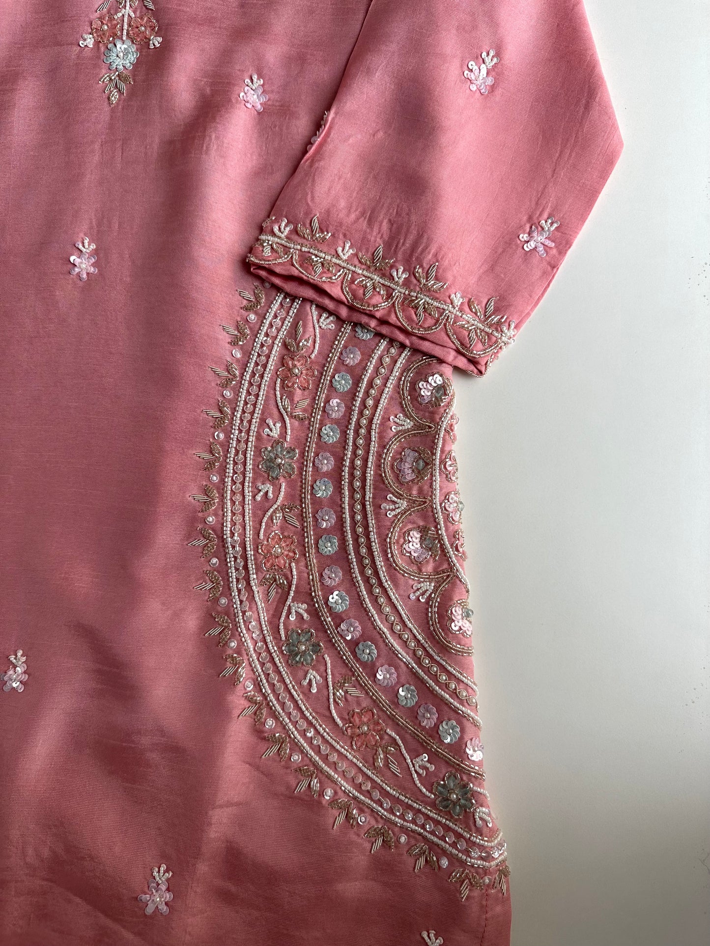 K052 - Russian silk handwork short Kurti with pants and dupatta