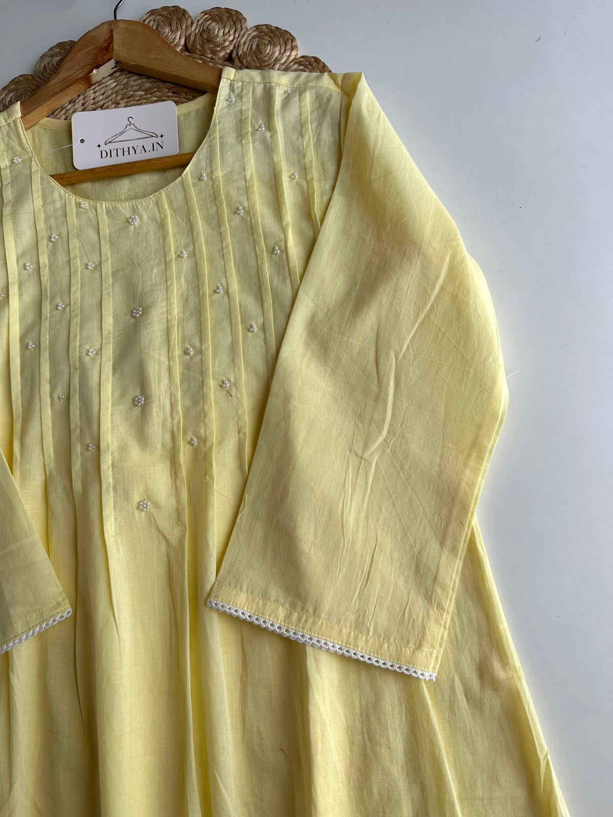 K382 - Mul cotton embroidered Aline Kurti with pants and dupatta