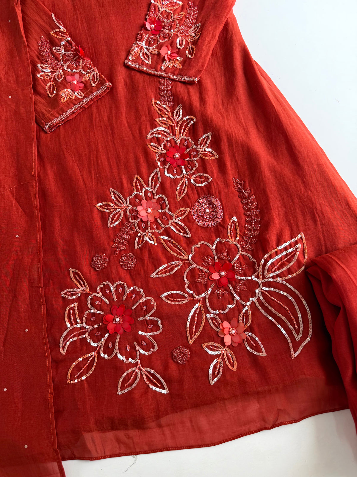 K173 - Mul chanderi handwork short Kurti with palazzo and dupatta