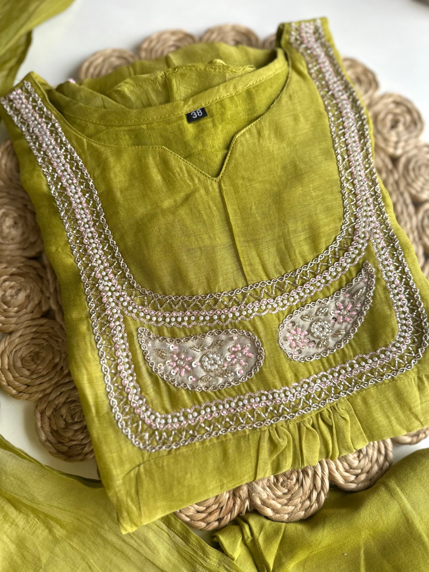 K450 - Mul Chanderi handwork Anarkali with pants and dupatta
