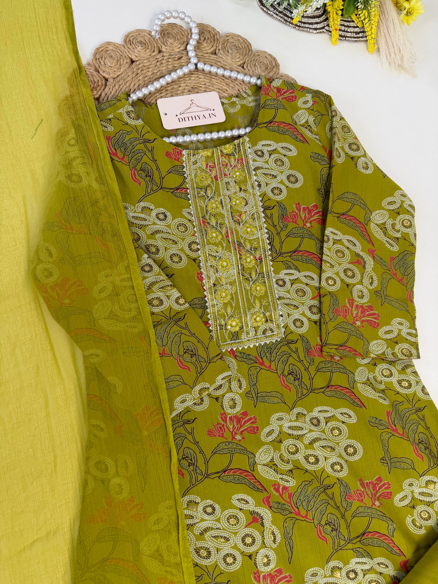 K541 - Roman silk embroidered straight Kurti with pants and dupatta