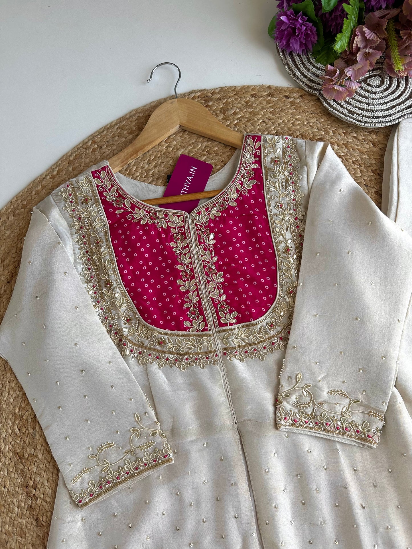 K114 - Tissue silk handwork short Kurti with palazzo