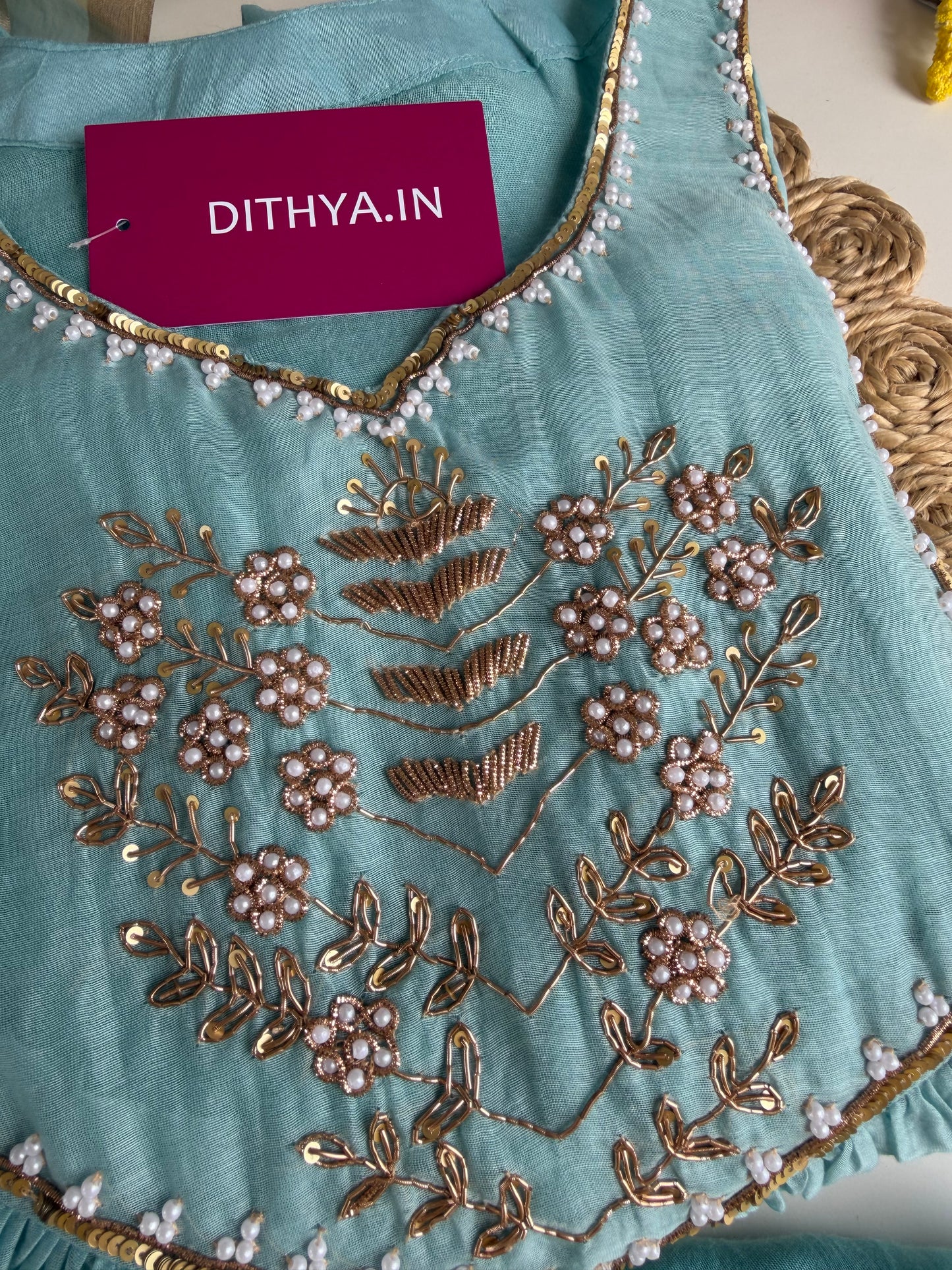 K513 - Mul chanderi handwork Anarkali with pants and dupatta