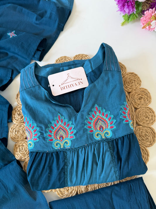 K633 - Mul cotton embroidered Anarkali with pants and dupatta