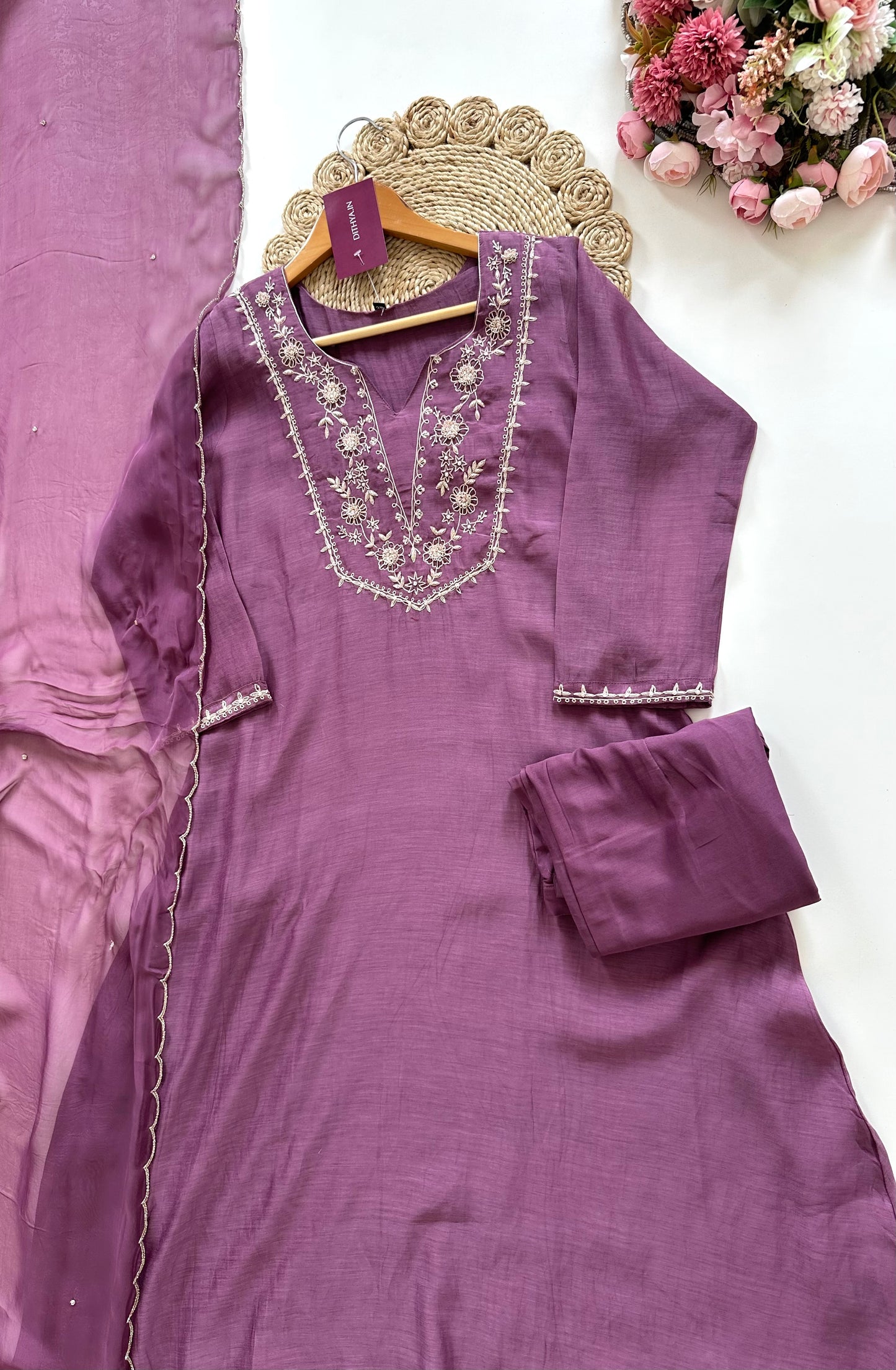 K080 - Mul Chanderi handwork Anarkali with pants and dupatta