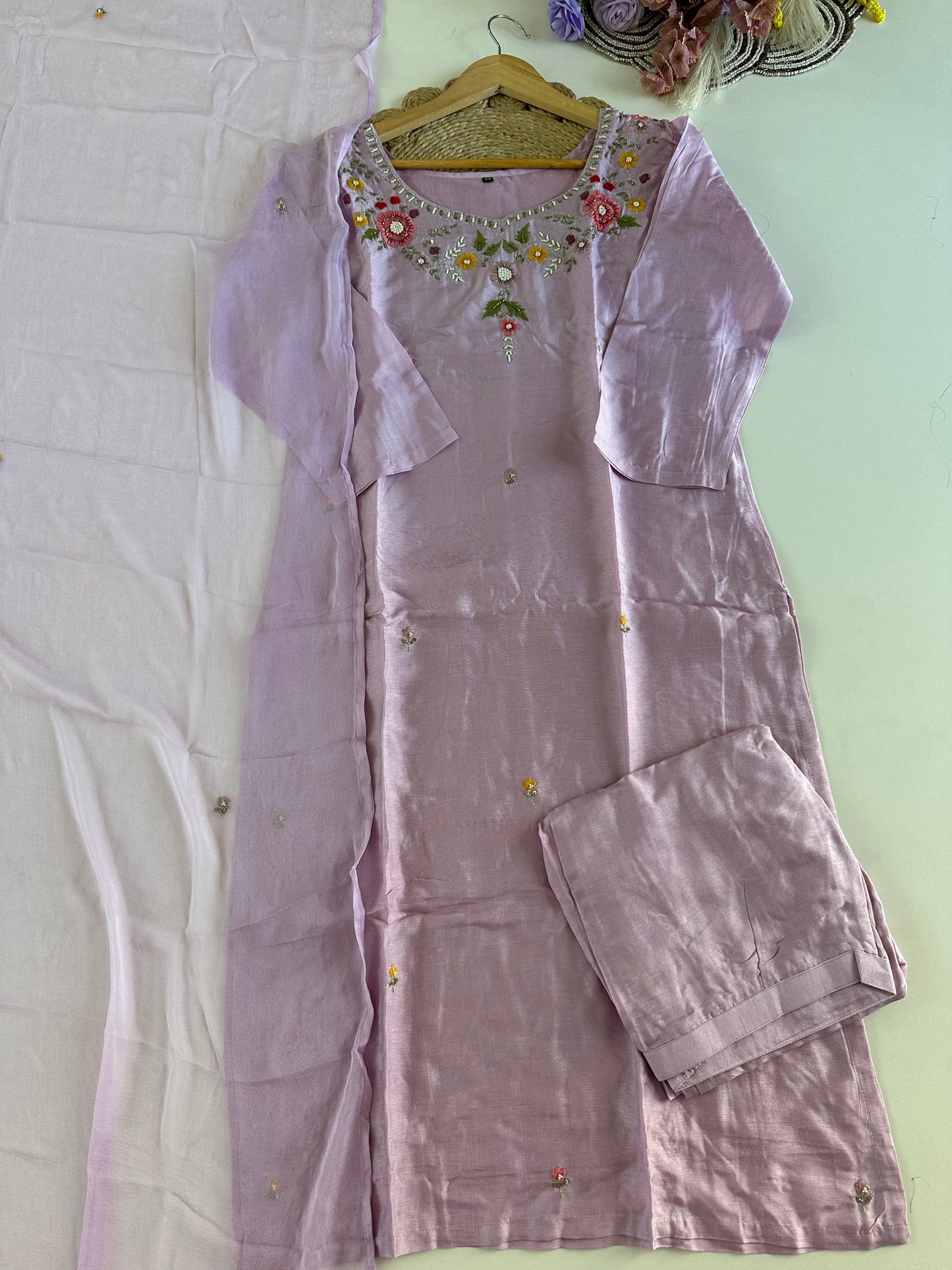 D401-Dola silk straight kurti with pants and dupatta