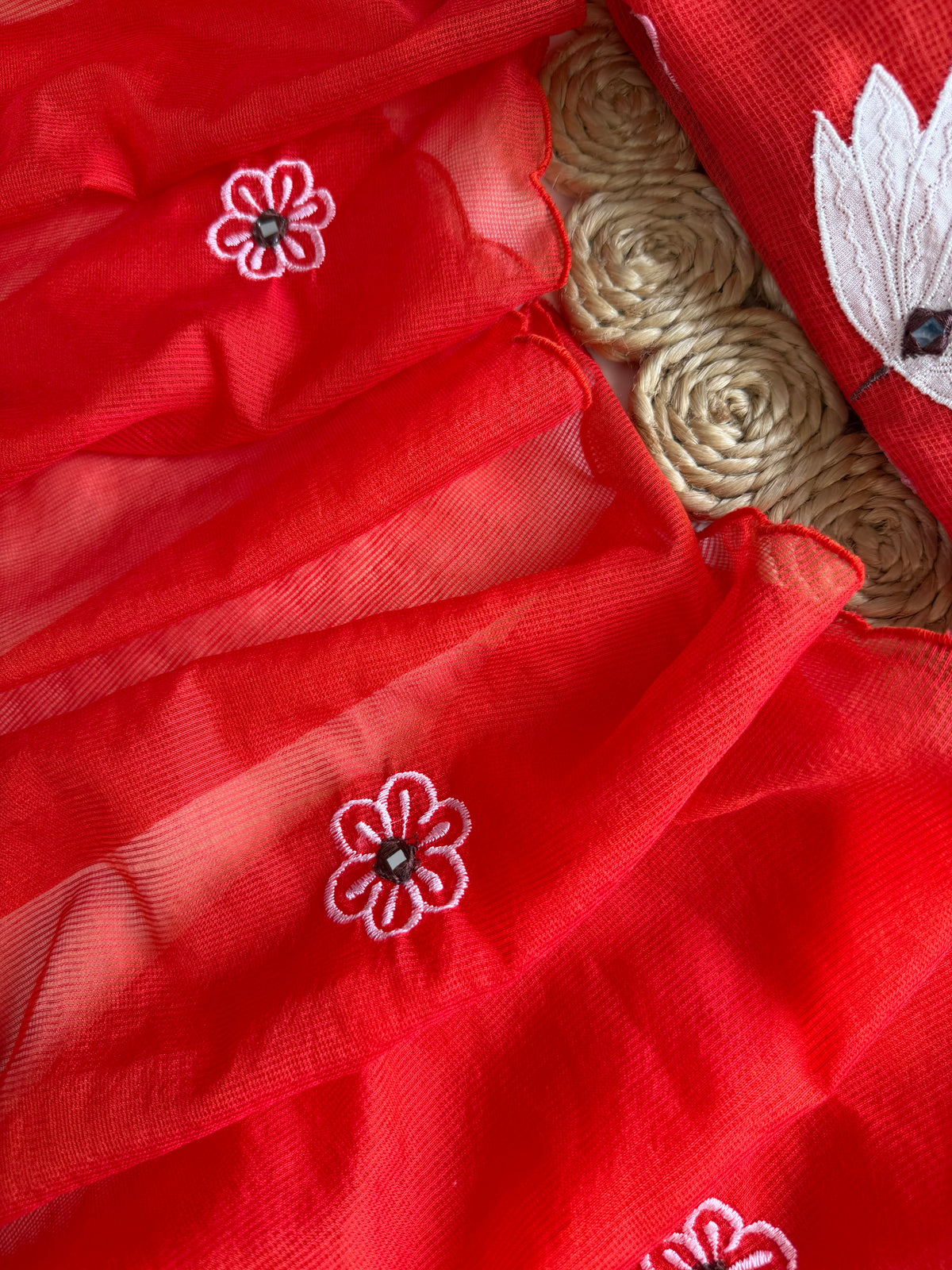 K295 - Kota doriya appliqué Aline Kurti with pants and dupatta