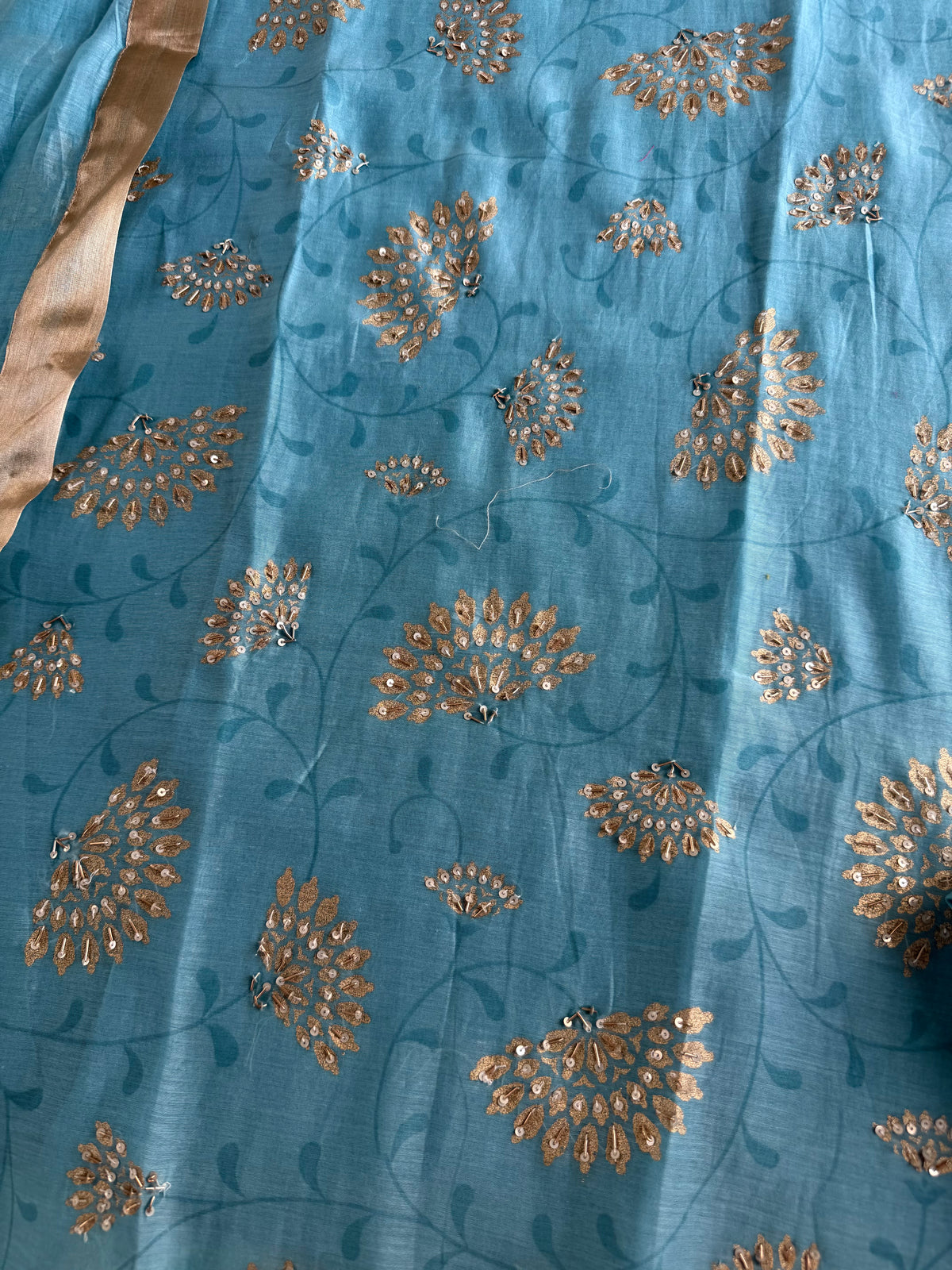 K502 - Mul chanderi handwork aline Kurti with pants and dupatta