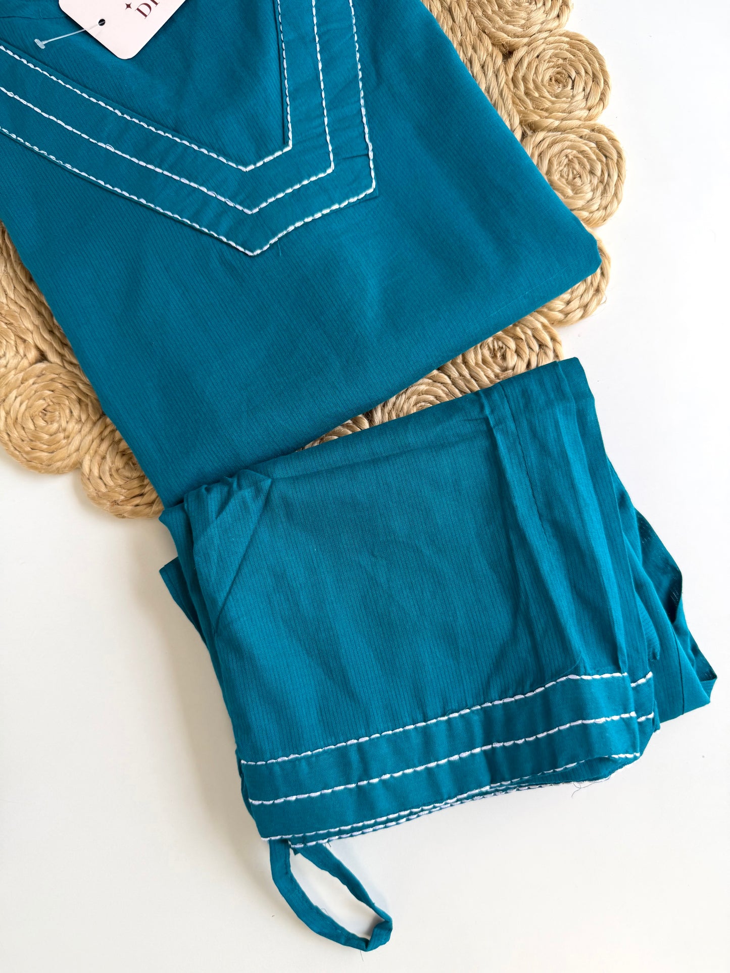 K460 - Cotton embroidered straight Kurti with pants in 2 colours