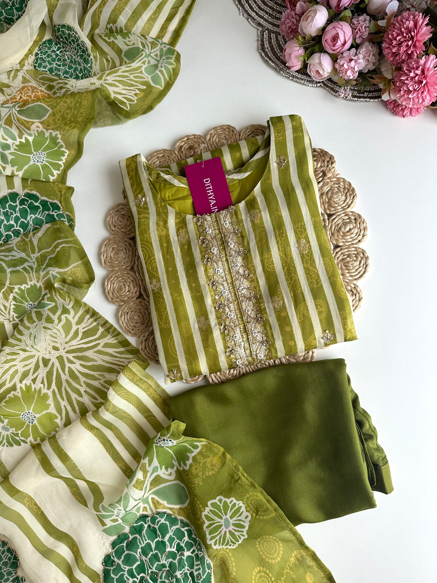 K307 - Viscose organza Straight Kurti with pants and dupatta