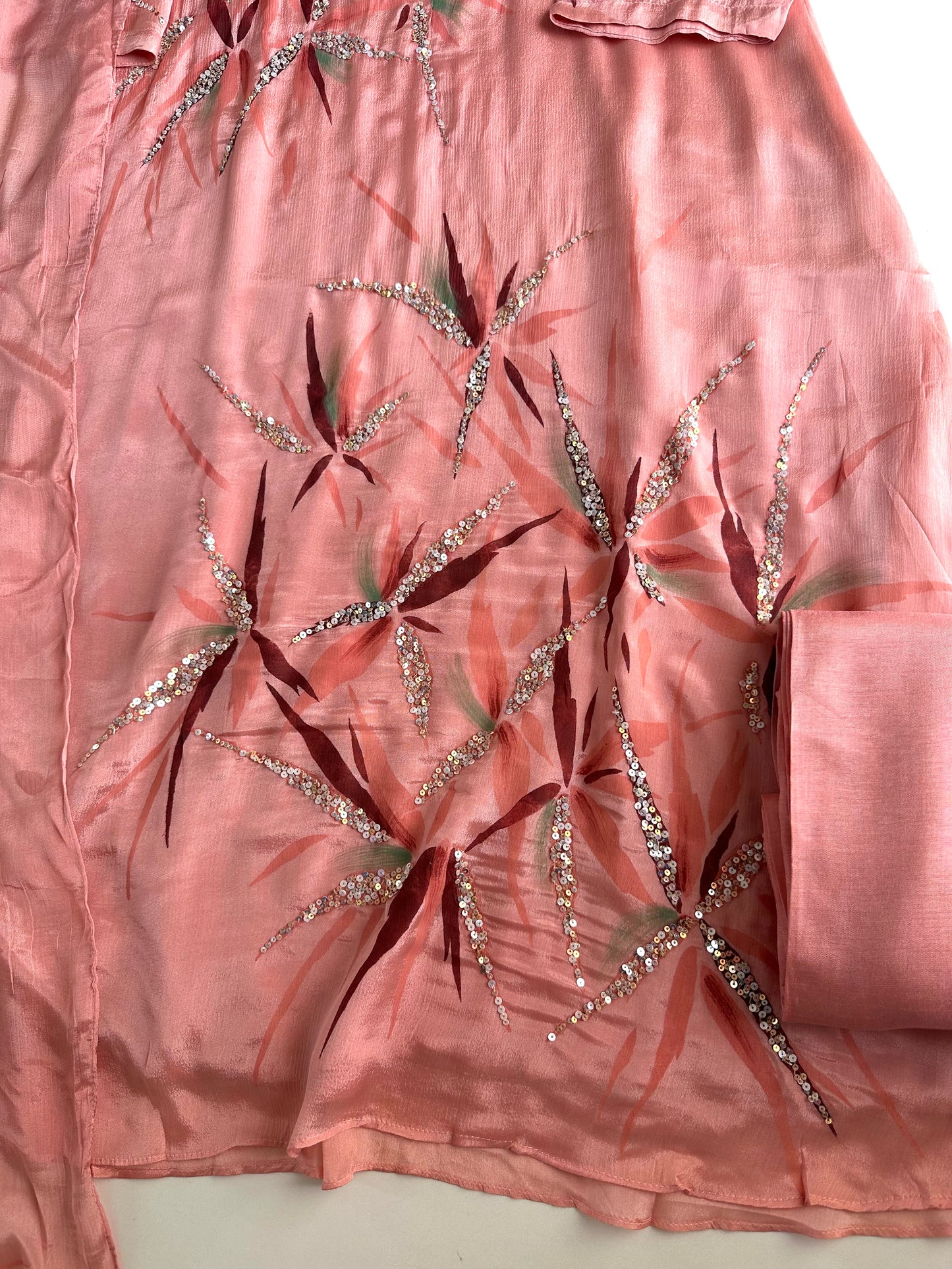 K051 - Pure Chinnon handwork Aline Kurti with pants and dupatta