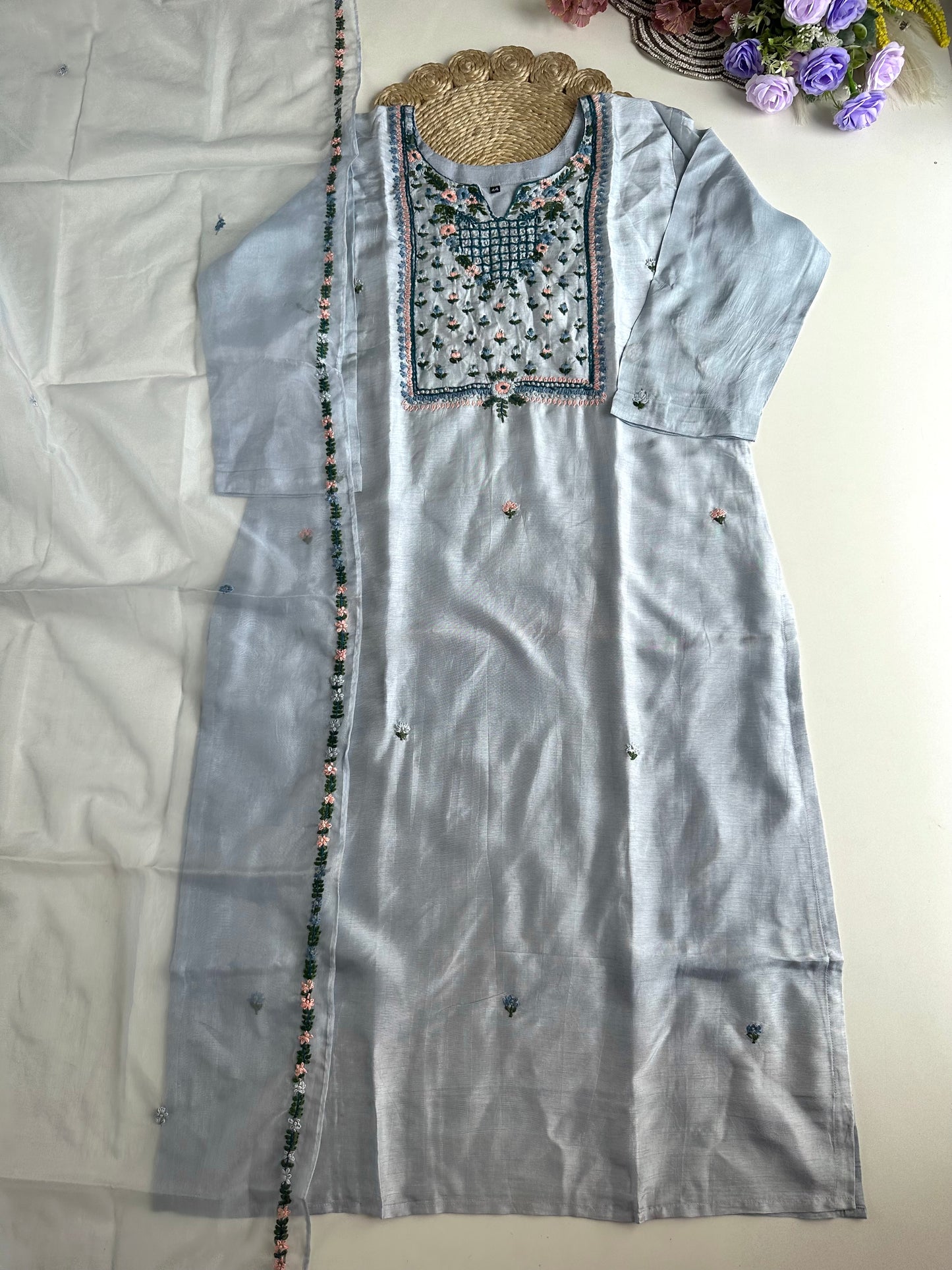 D273 - Dola silk straight kurti with pants and dupatta
