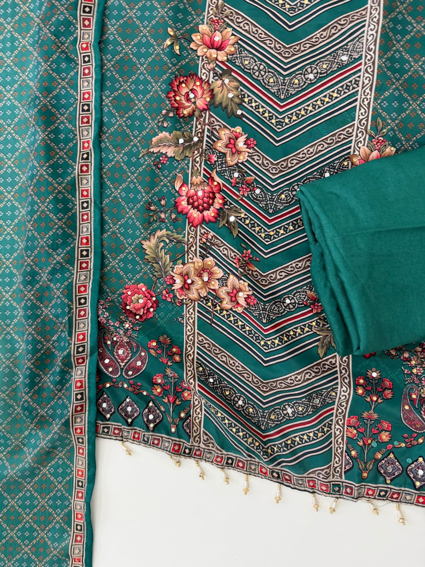 K513 - Rayon printed straight Kurti with pants and dupatta