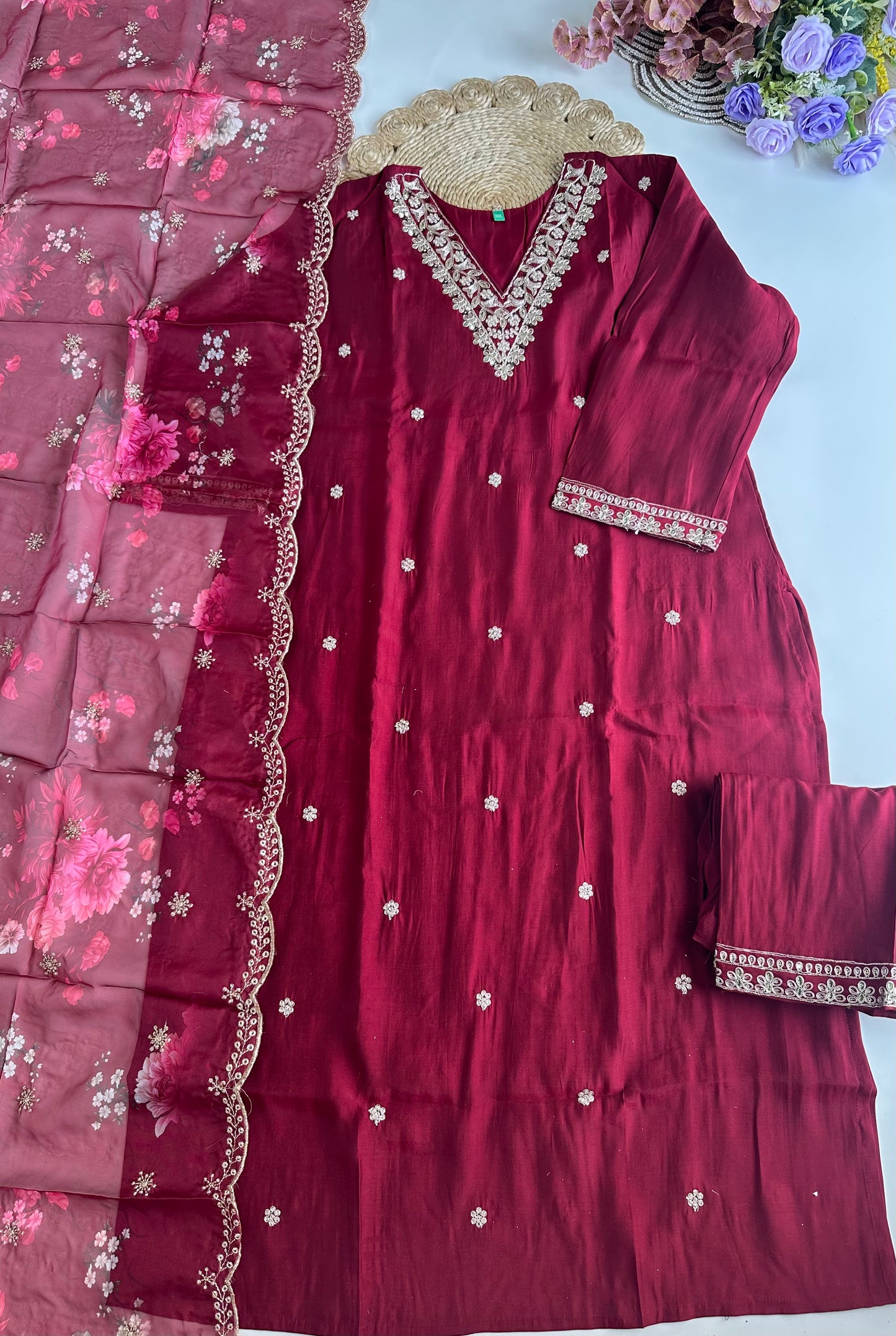 D281 - Roman silk straight kurti with pants and dupatta