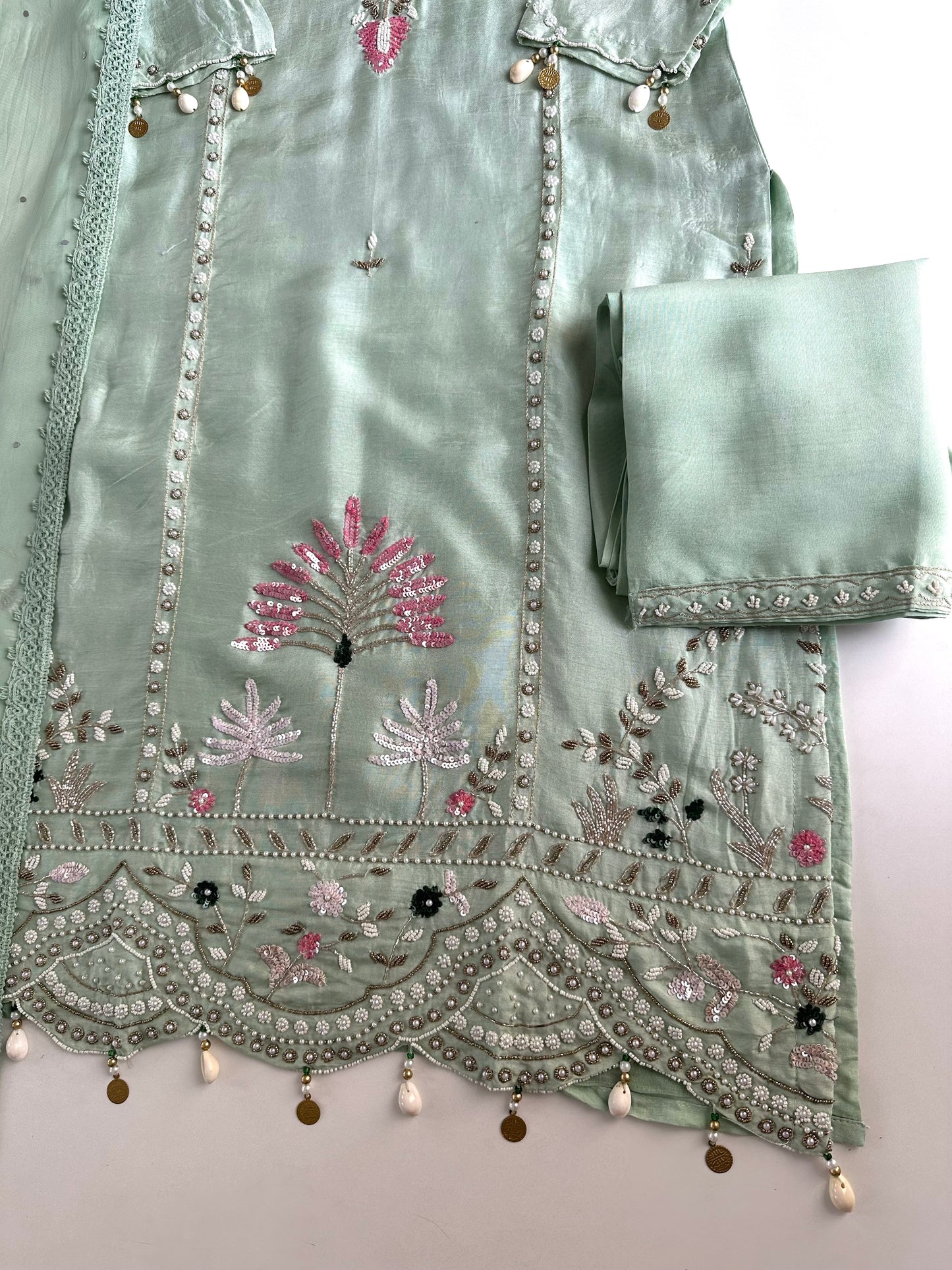 K188 - Russian silk handwork straight Kurti with pants and dupatta