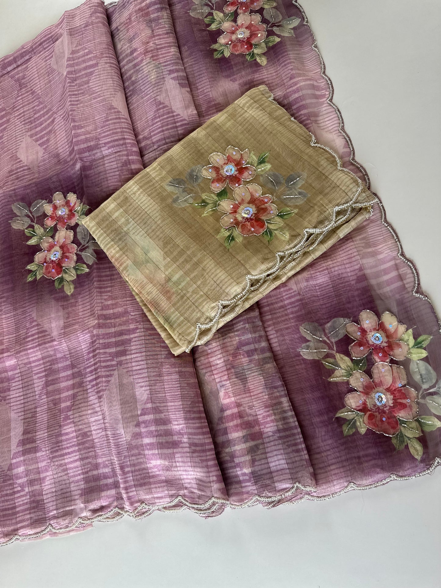 S006 - Floral Organza handwork sarees in 2 colours