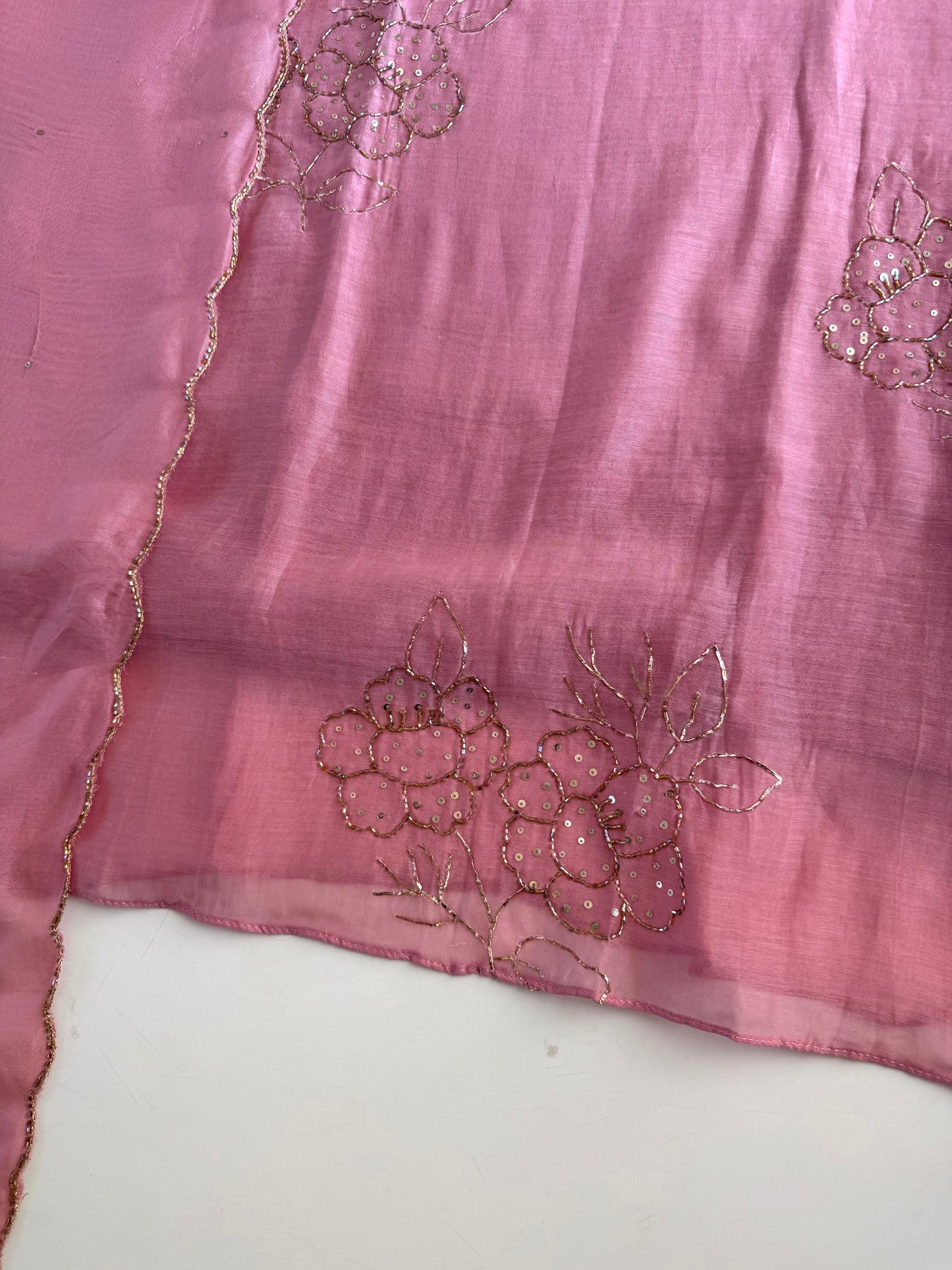 K103 - Mul chanderi handwork aline Kurti with pants and dupatta