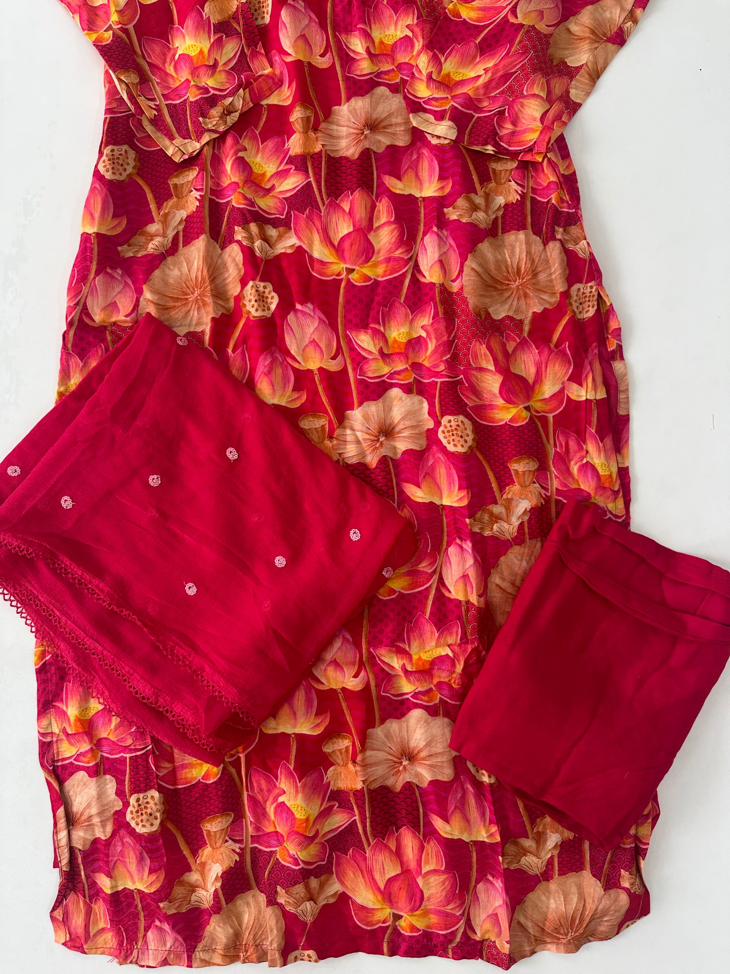D227 - Muslin silk straight kurti with pants and dupatta