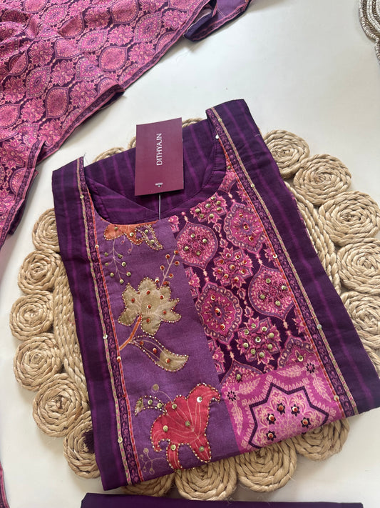 K345 - Cotton printed straight kurti with pants and dupatta