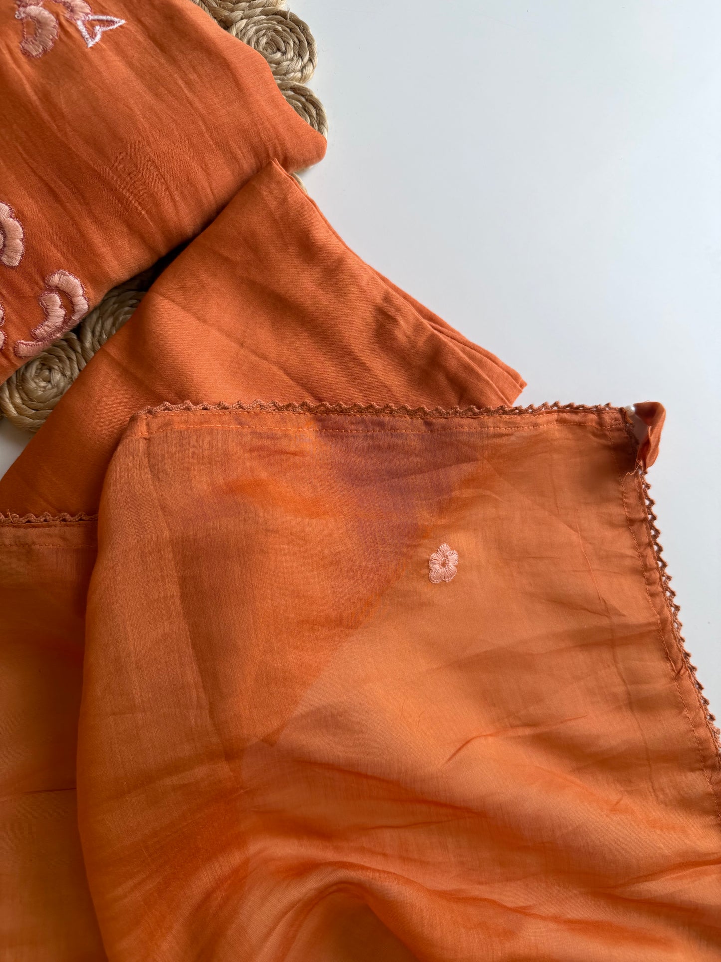 K194 - Mul chanderi embroidered aline Kurti with pants and dupatta