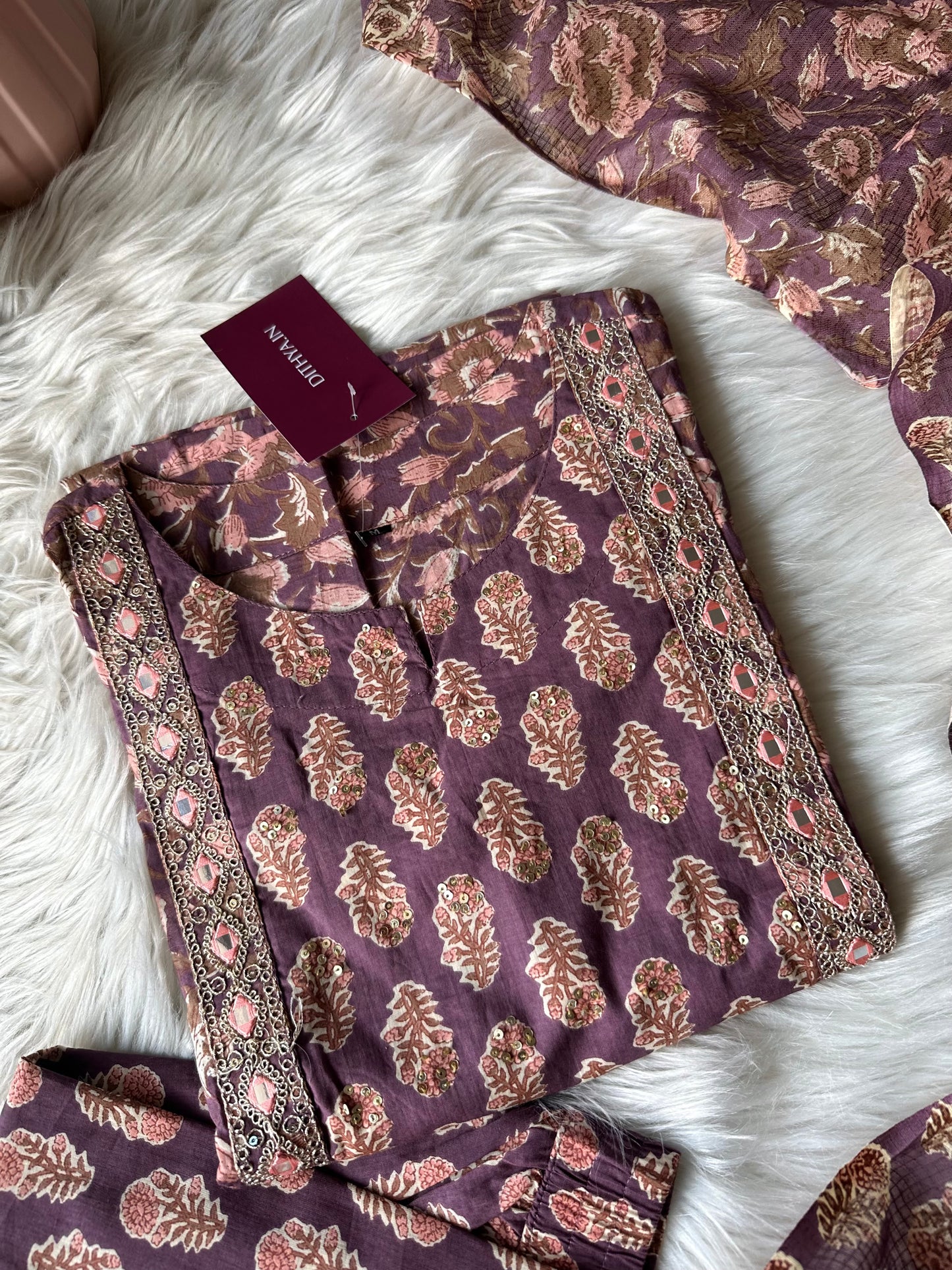 K260 - Cotton printed straight Kurti with pants and dupatta