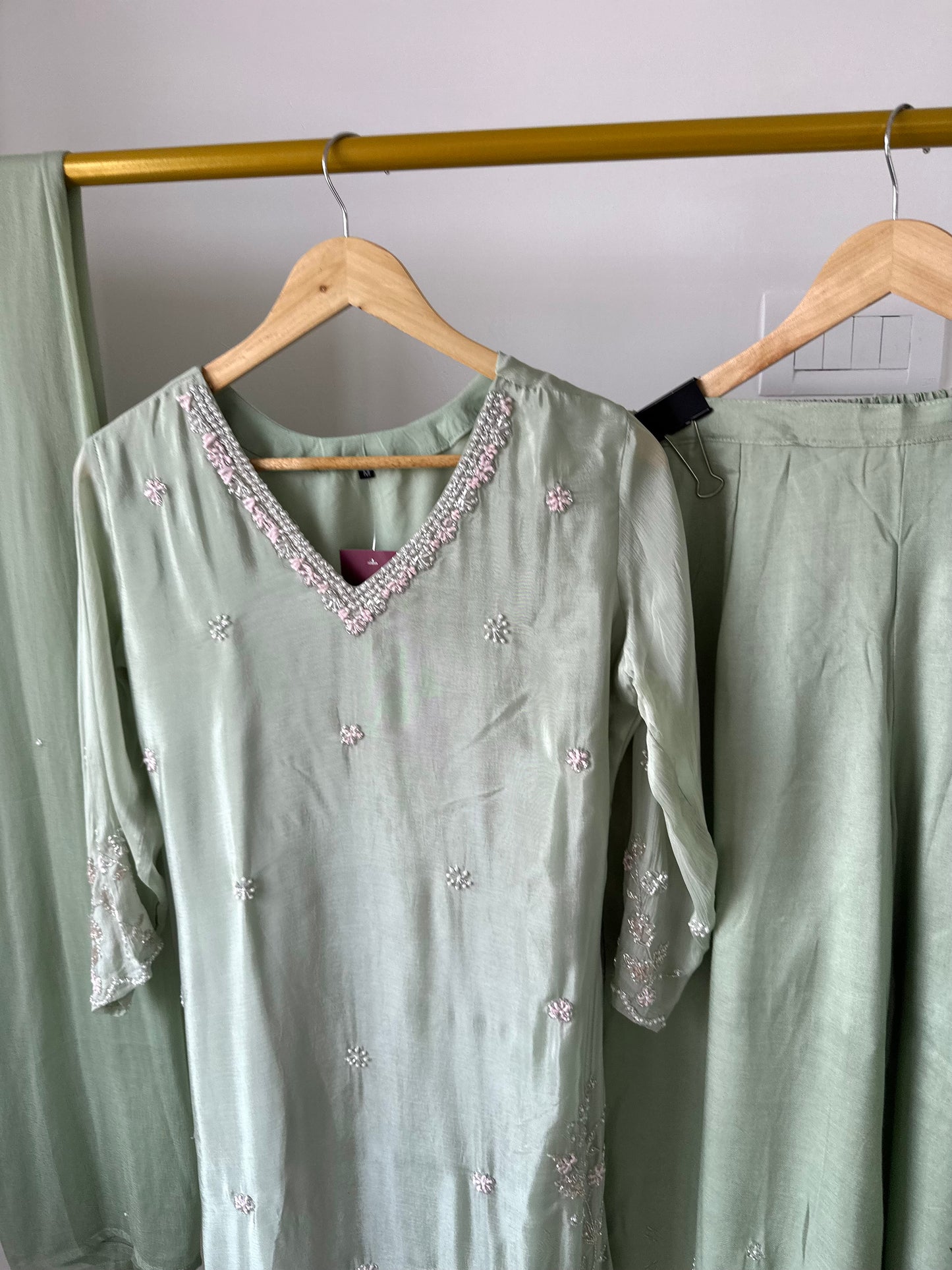 K150 - Chinnon handwork Kurti with palazzo and chiffon dupatta