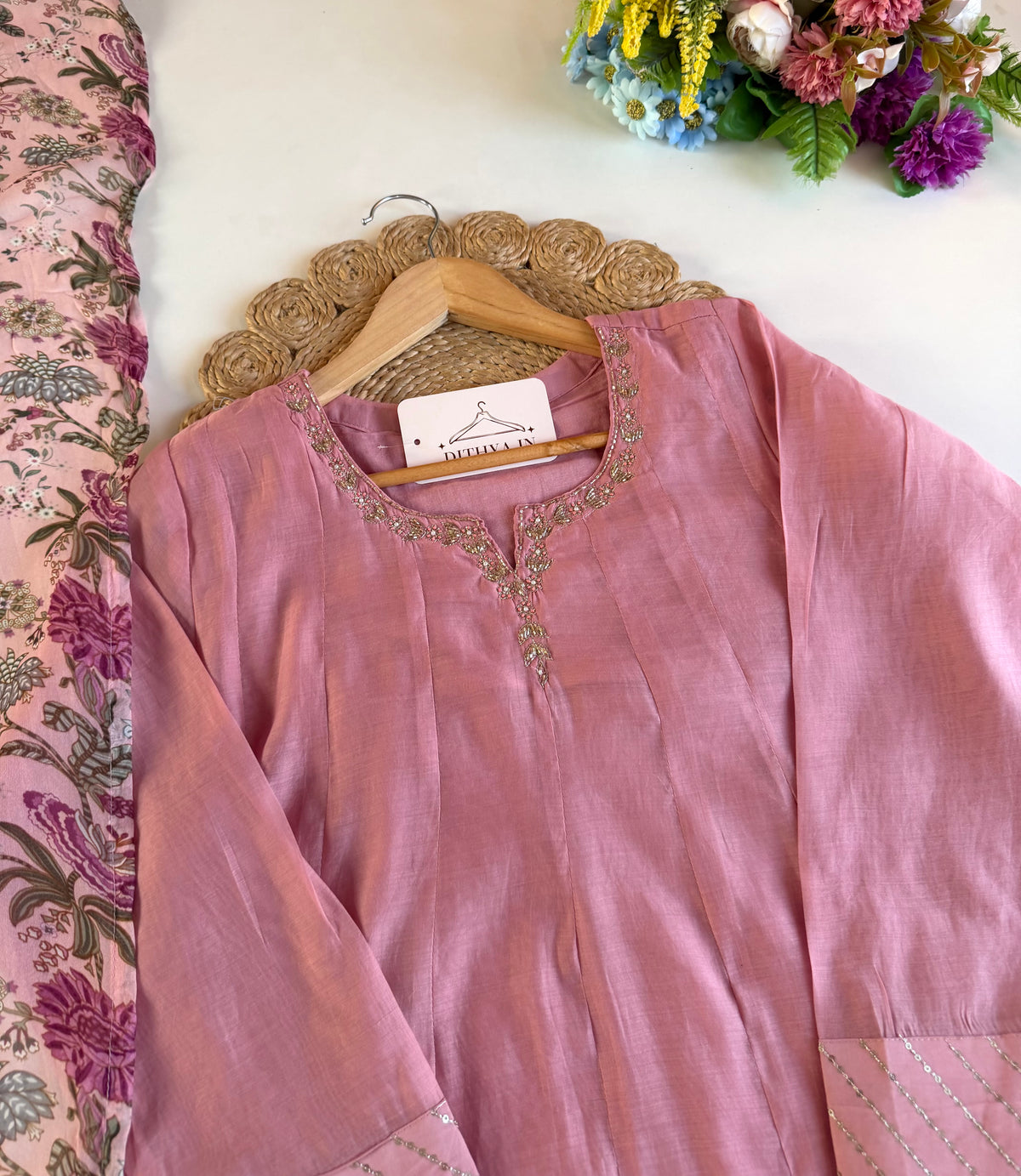 K557 - Surat Mul chanderi handwork Anarkali with pants and dupatta