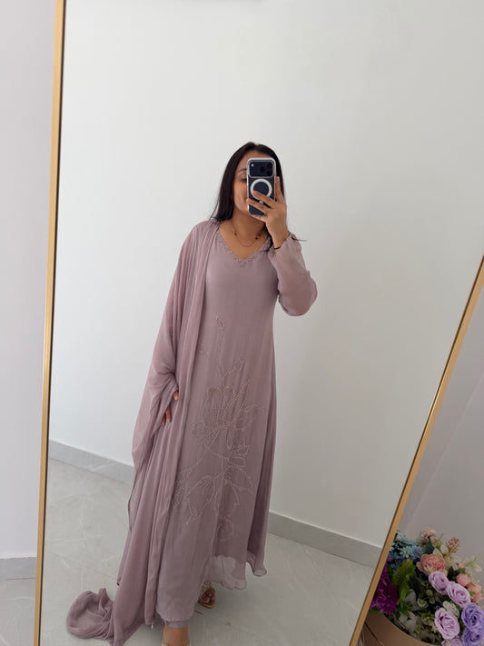 K530 - Chinnon cutdhana work Anarkali with pants and dupatta