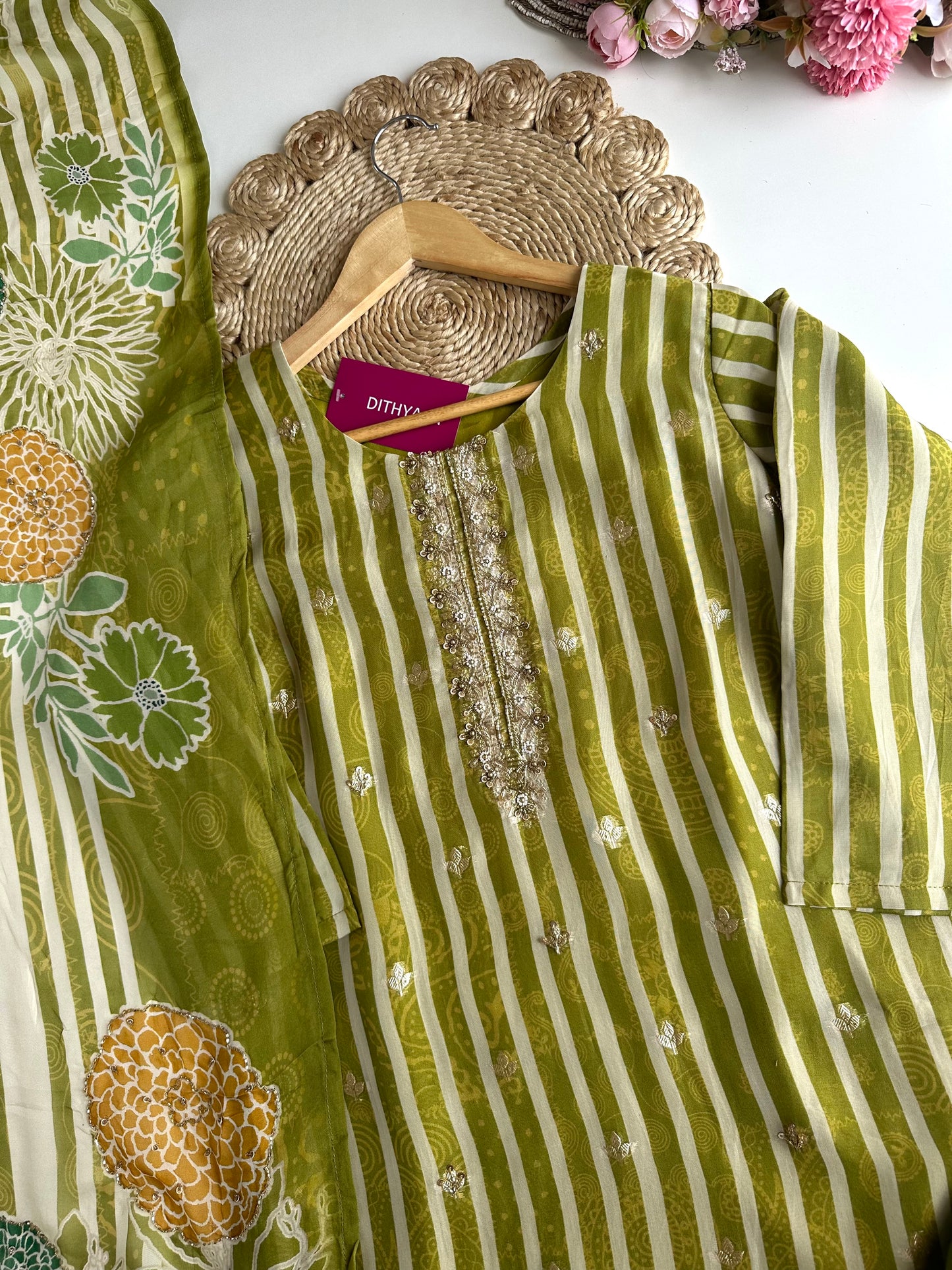 K307 - Viscose organza Straight Kurti with pants and dupatta