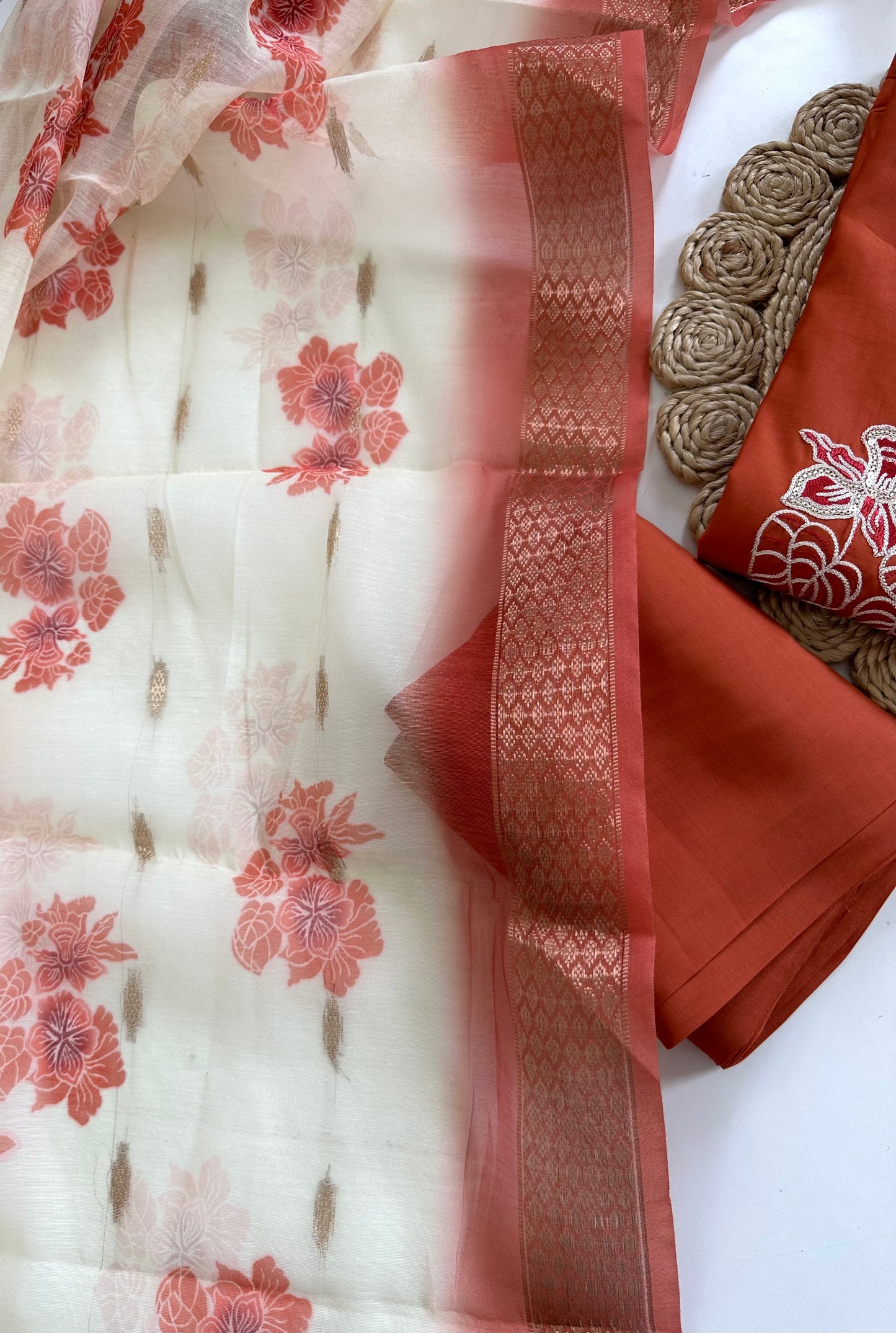 K218 - Roman silk thread work straight Kurti with pants and dupatta in 2 colours