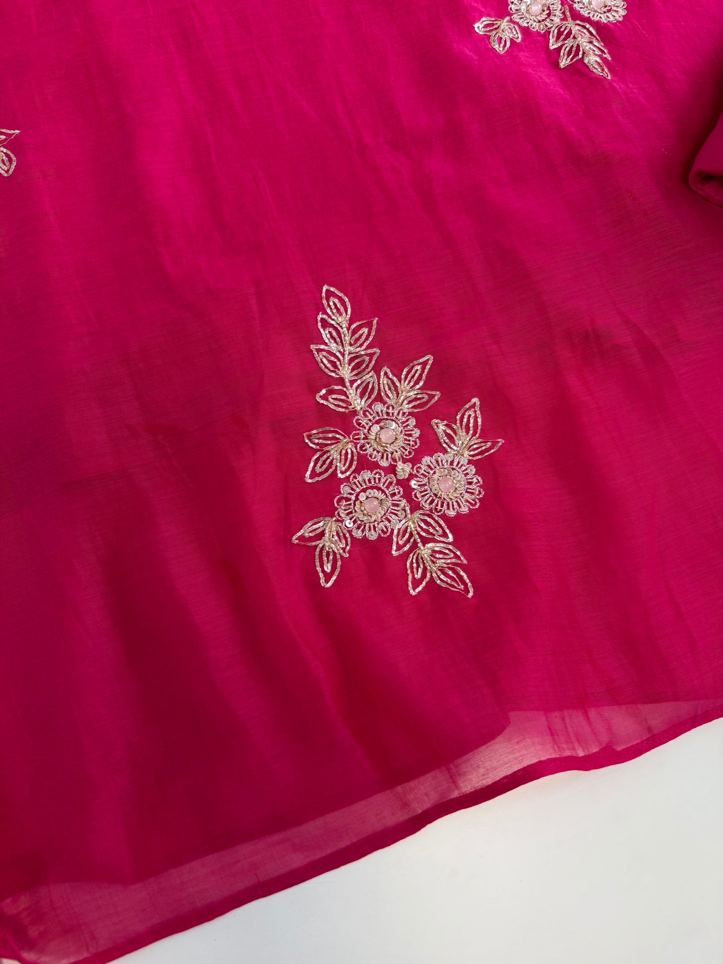 K508 - Mul chanderi handwork Aline Kurti with pants and dupatta