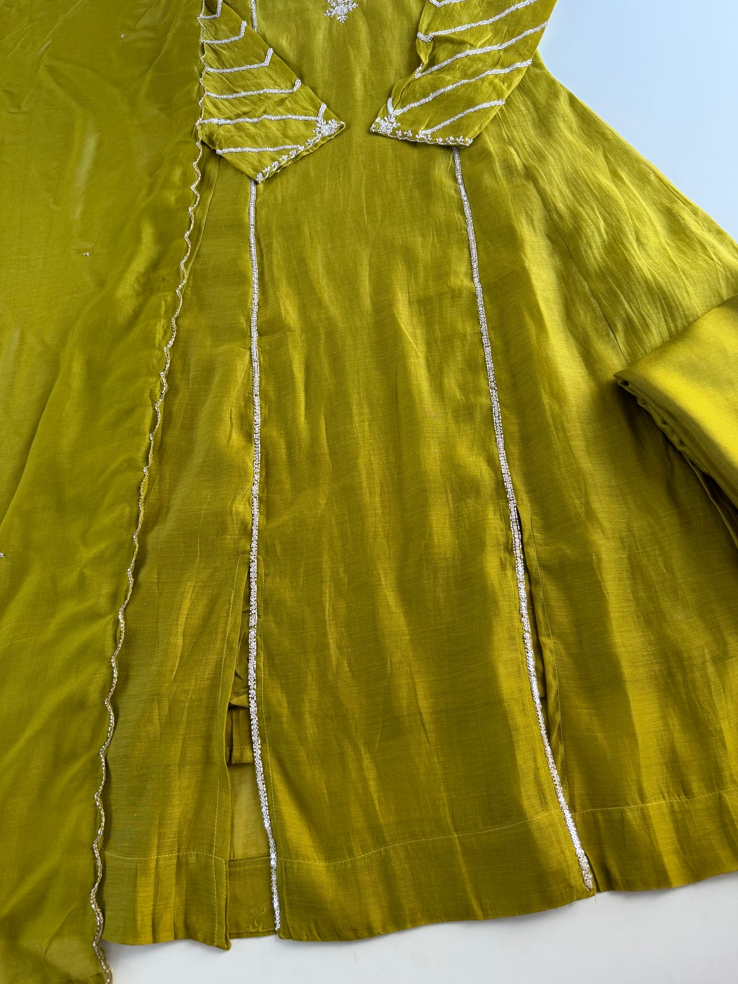 K569 - Mul chanderi handwork aline Kurti with pants and dupatta