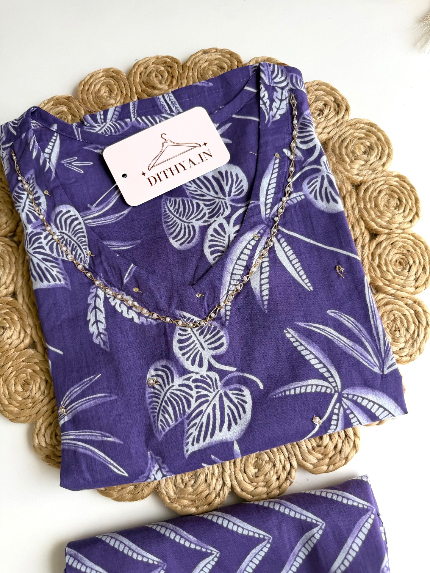 K375 - Floral cotton straight Kurti with pants in 2 colours