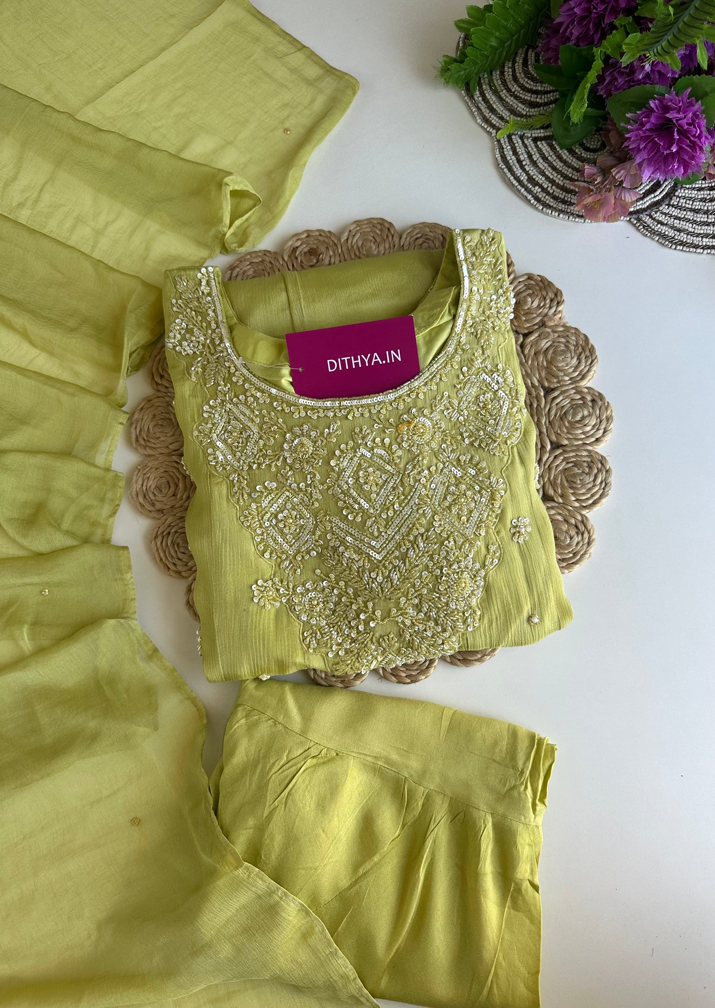 K063 - Chinnon heavy handwork Anarkali with pants and dupatta