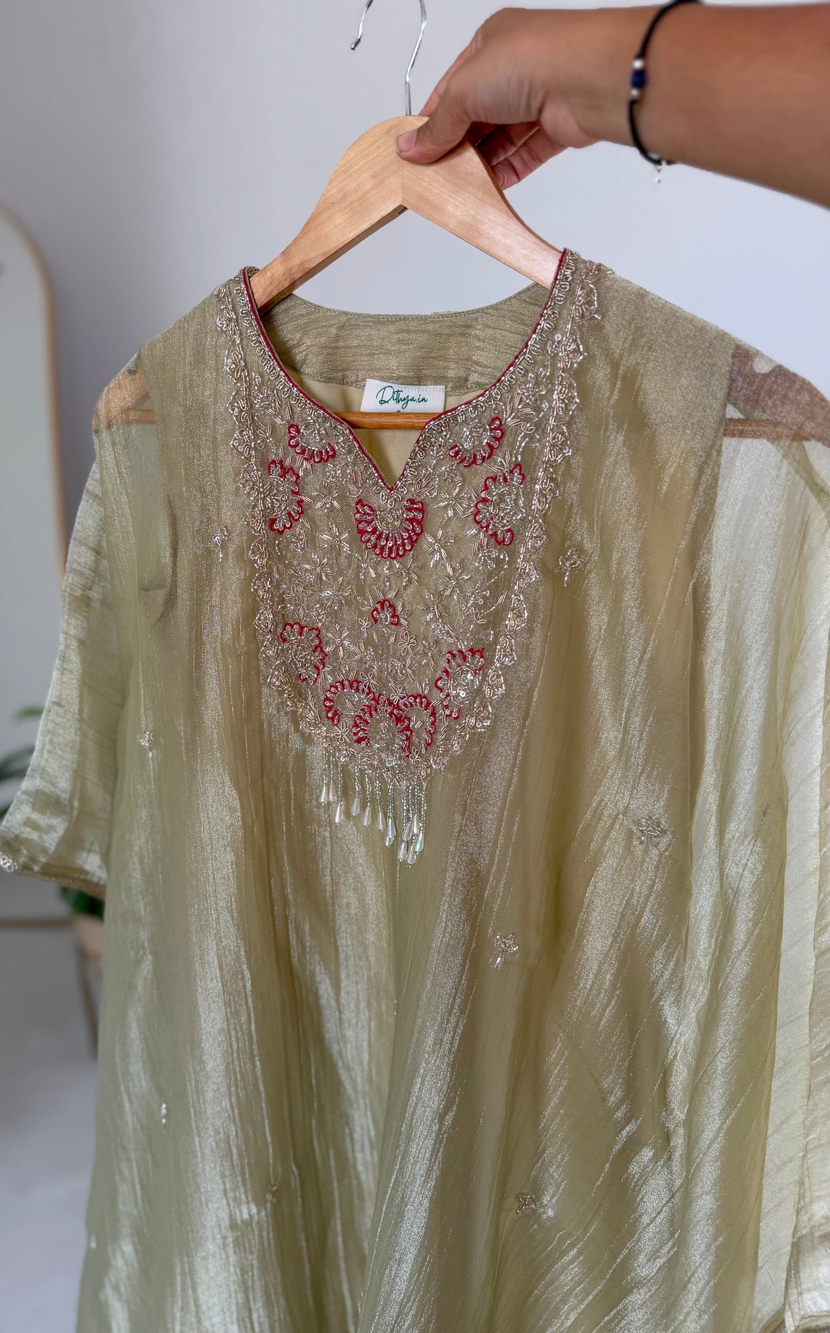 K645 - Glass tissue silk handwork kaftan with inner and pants