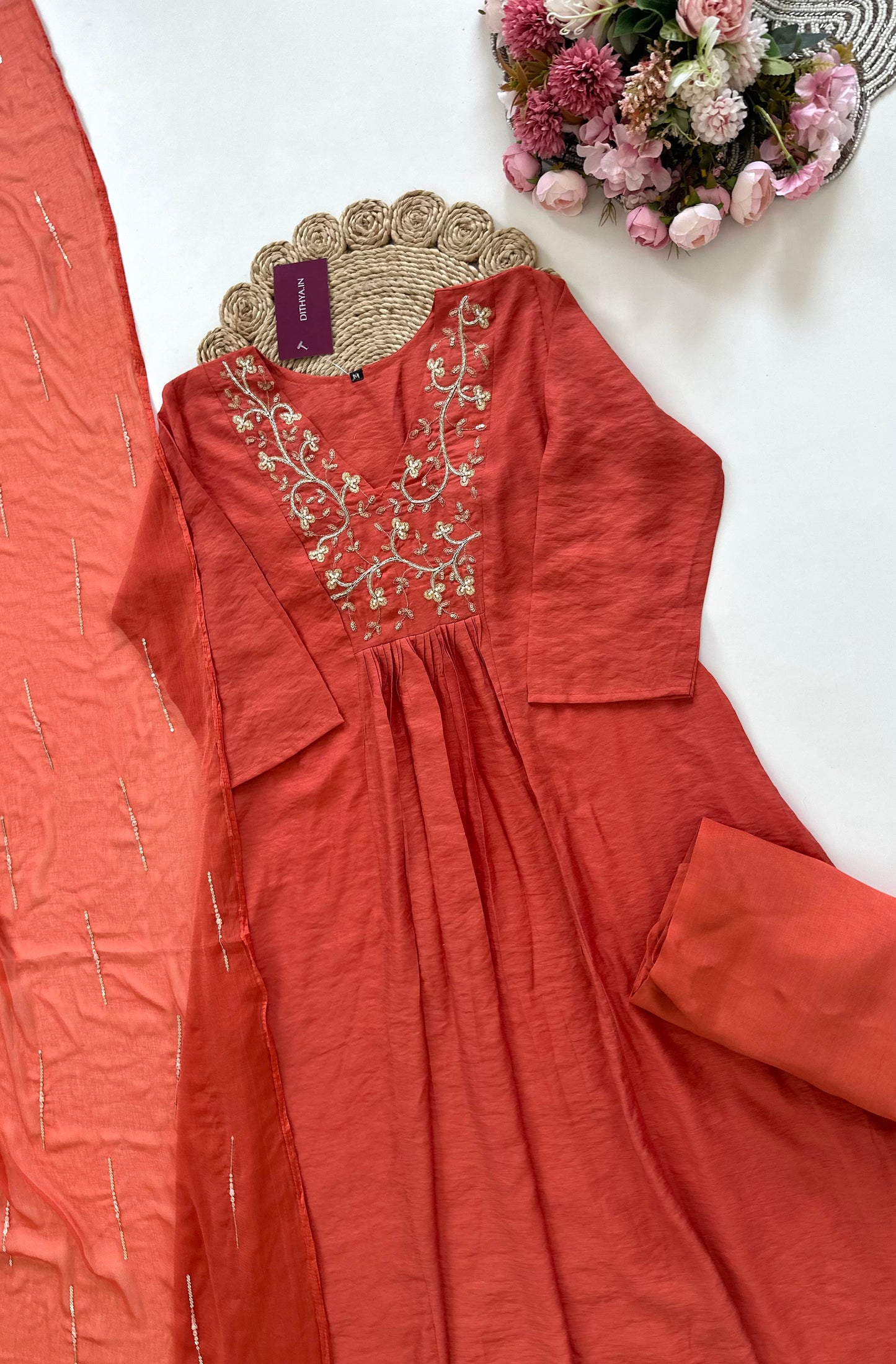 K056 - Mul Rayon handwork Anarkali with pants and dupatta in 2 colours