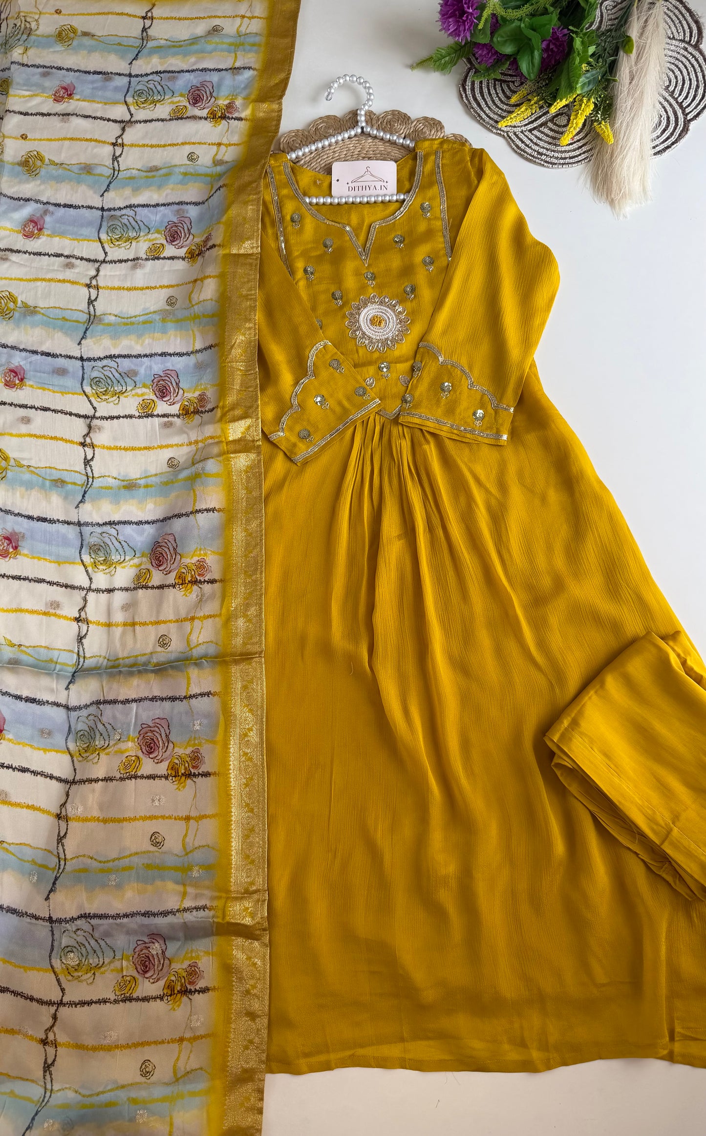 K556 - Chinnon handwork Anarkali with pants and dupatta