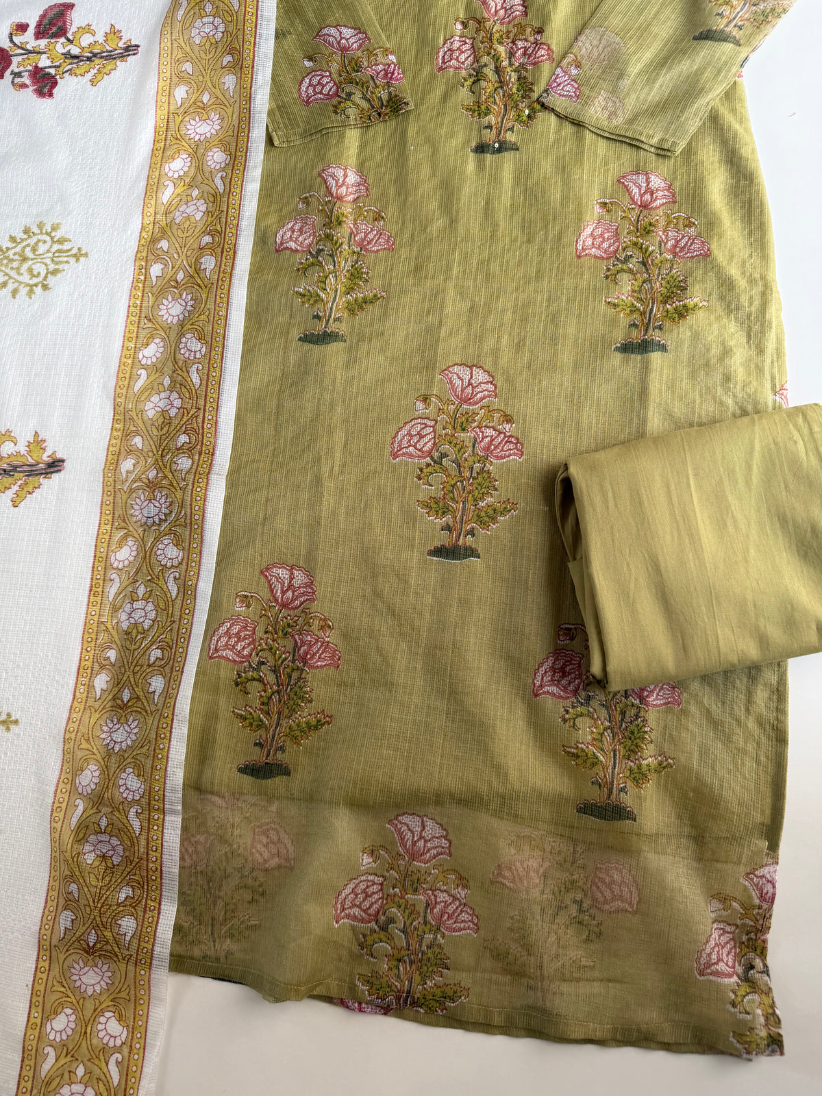 K601-Kota doriya embroidered straight Kurti with pants and dupatta