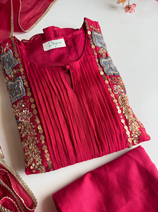 K271 - Mul chanderi handwork Anarkali with pants and dupatta
