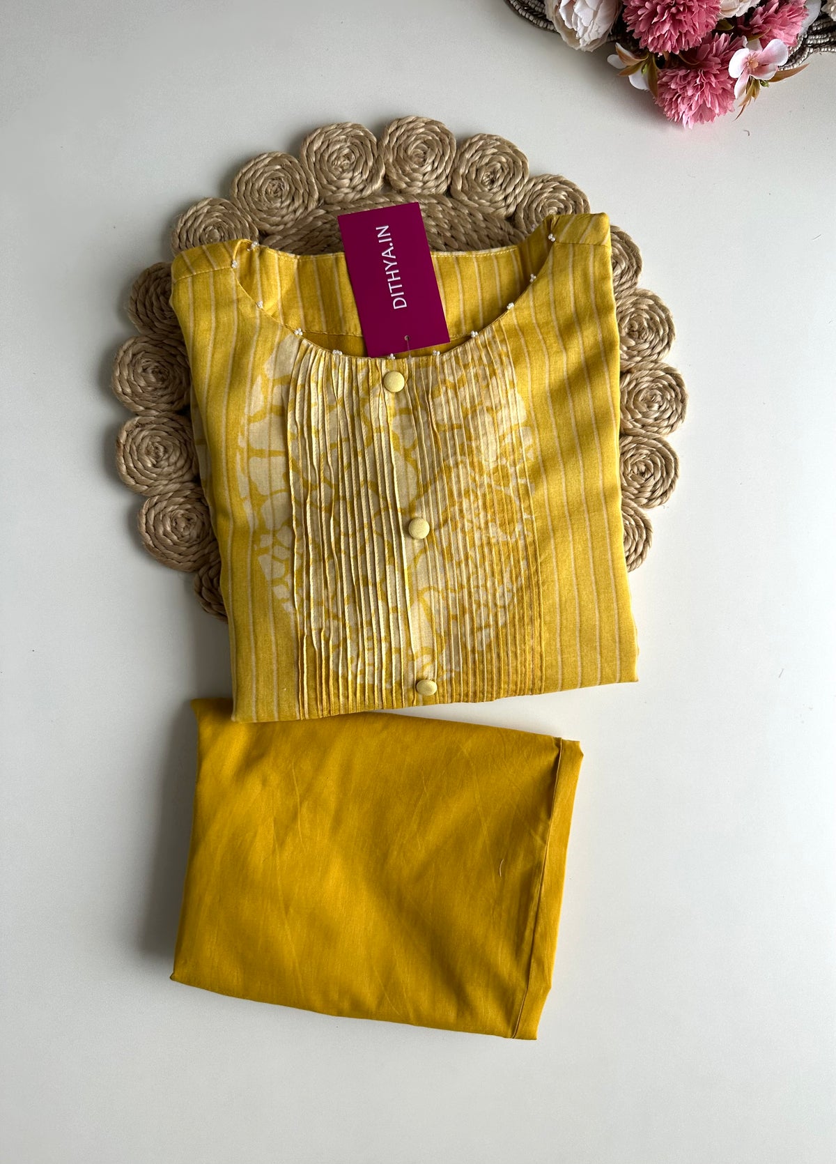 K238 - Cotton pintex floral Aline Kurti with pants in 2 colours