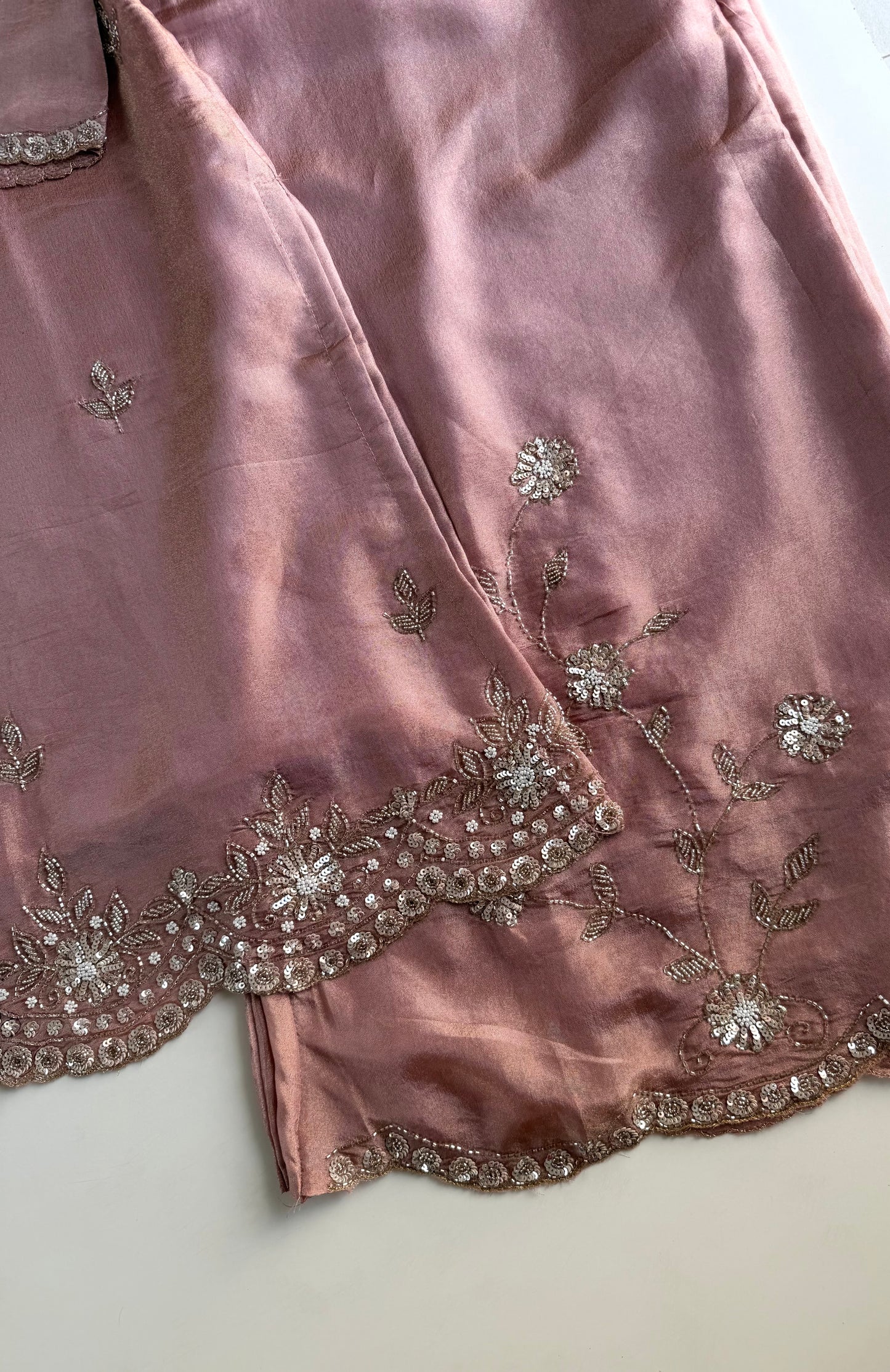 K203 - Tissue silk handwork short Kurti with divider pants and dupatta