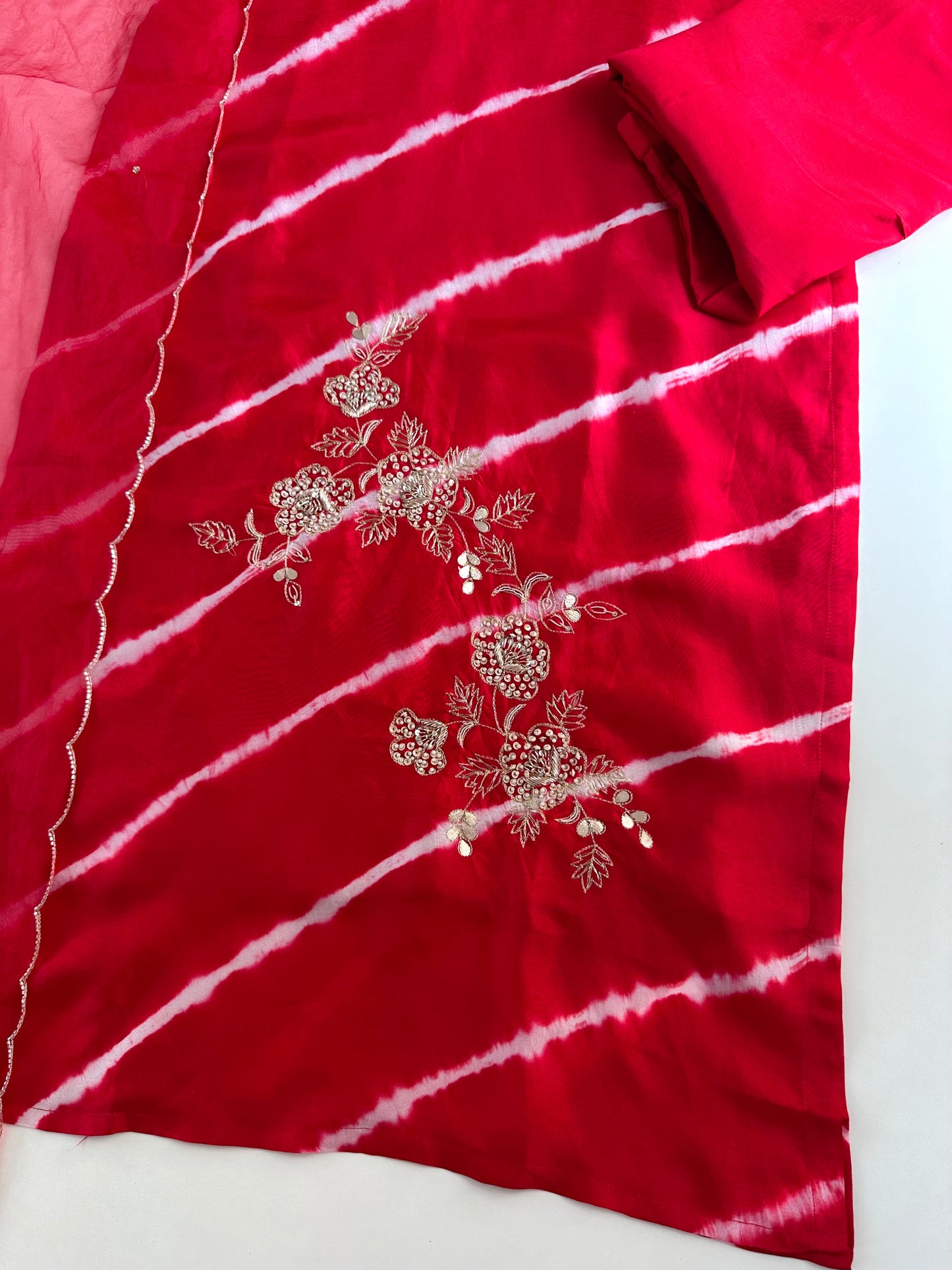 K016 - Russian silk leheriya handwork Straight Kurti with pants and dupatta in 2 styles