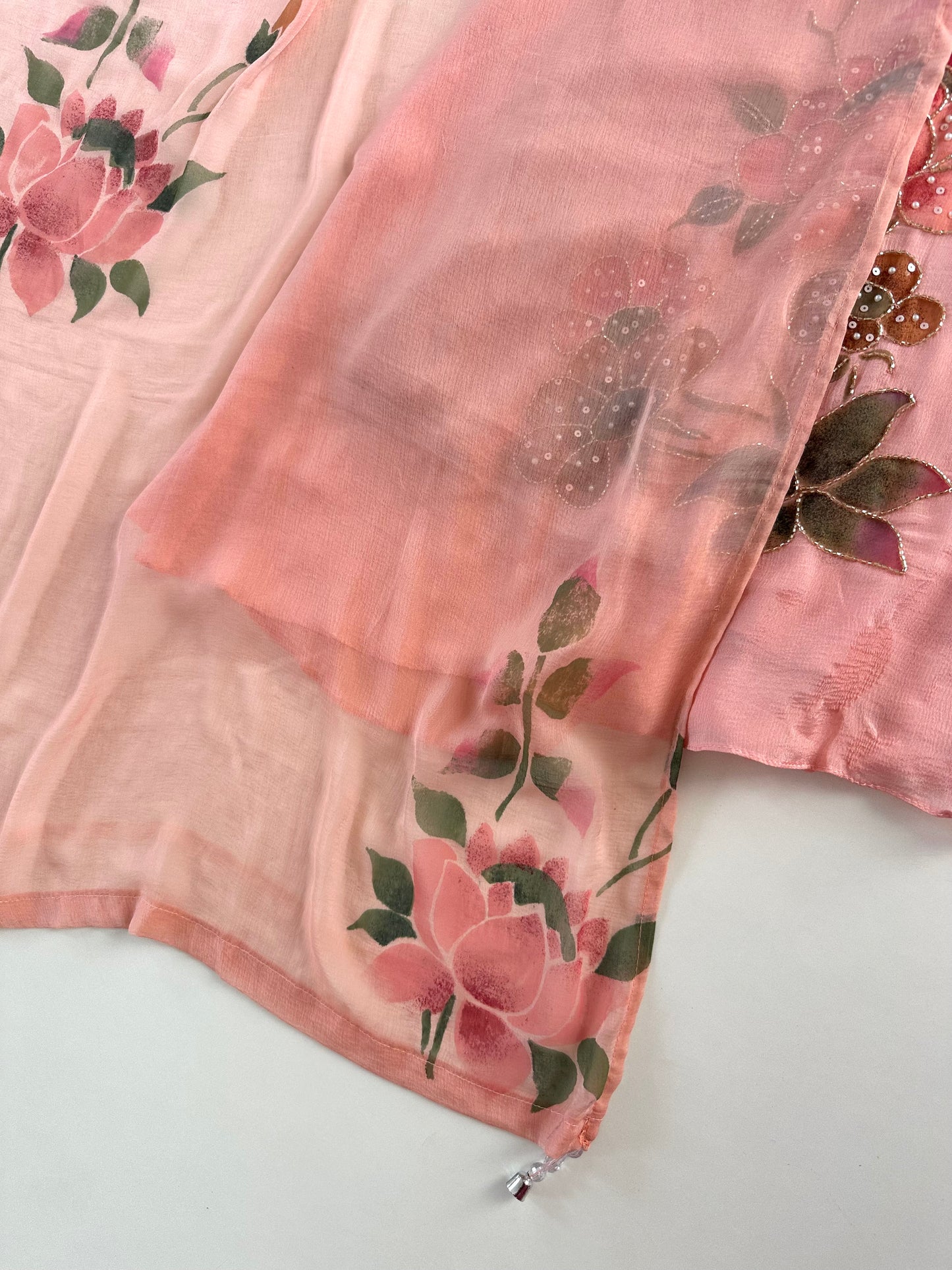 K252 - Chinnon handwork Aline Kurti with pants and dupatta