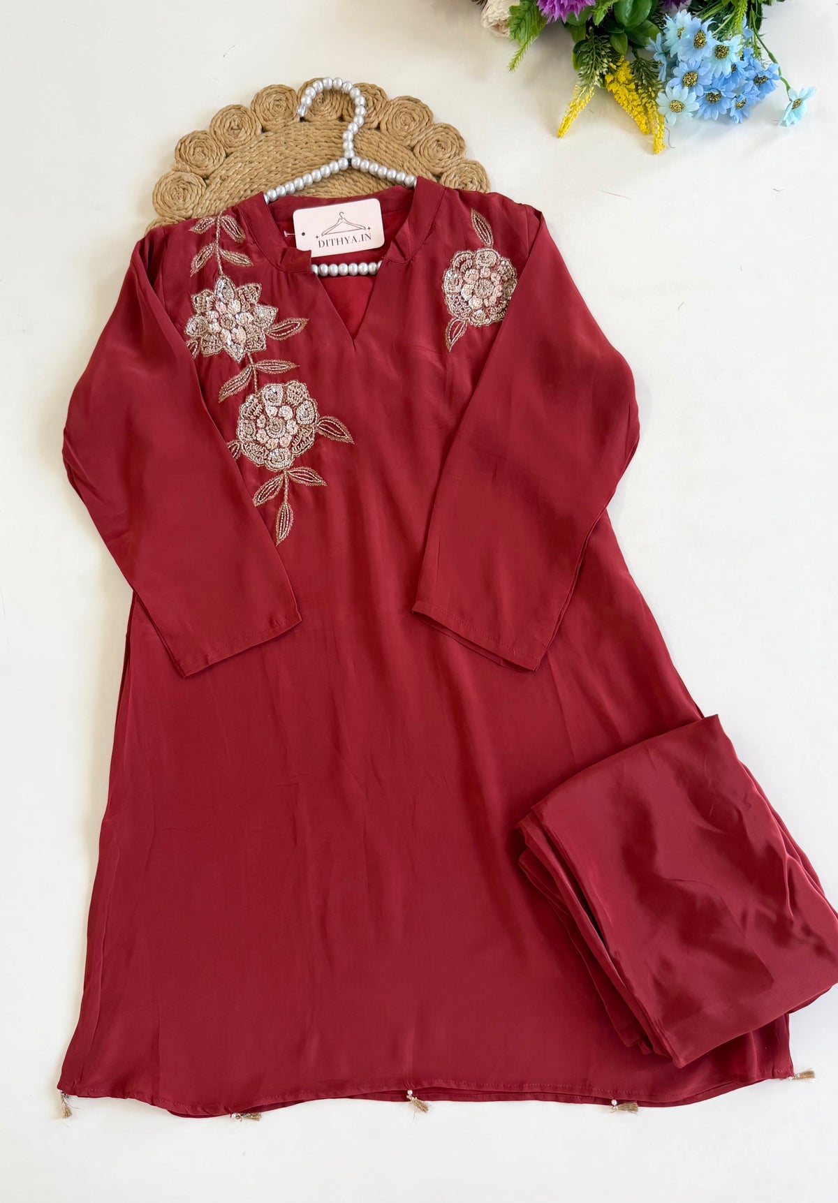 K147 - Pure crape handwork coord set