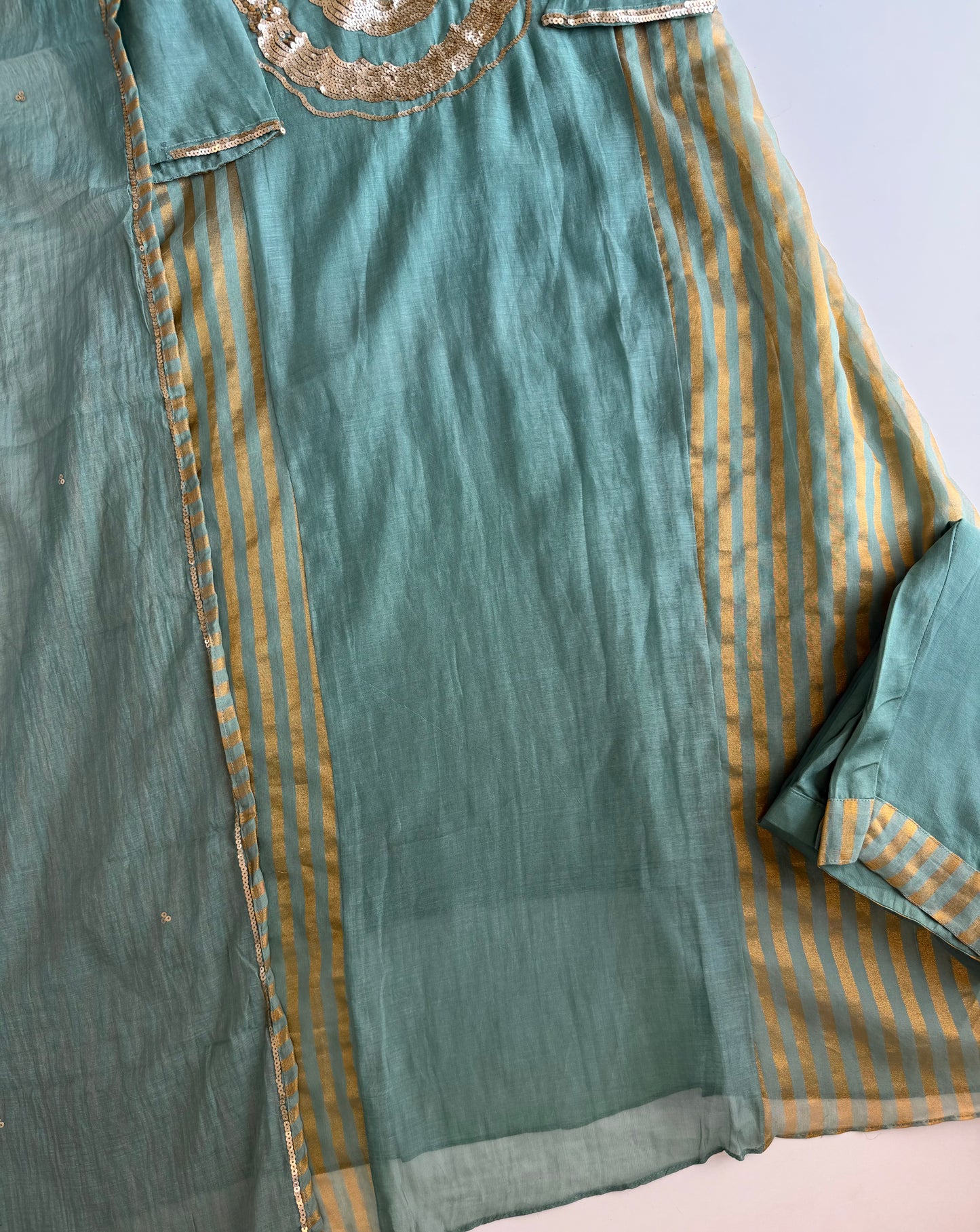 K342 - Mul Chanderi handwork Anarkali with pants and dupatta